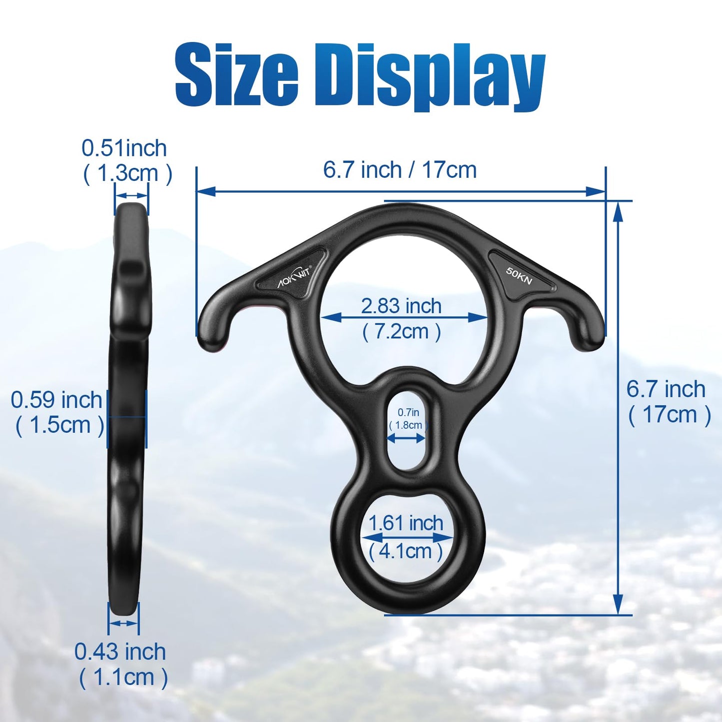50KN Rescue Figure, 8 Descender Large Bent-Ear Belaying and Rappelling Gear Belay Device Climbing for Rock Climbing Peak Rescue 7075 Aluminum Alloy (Black)