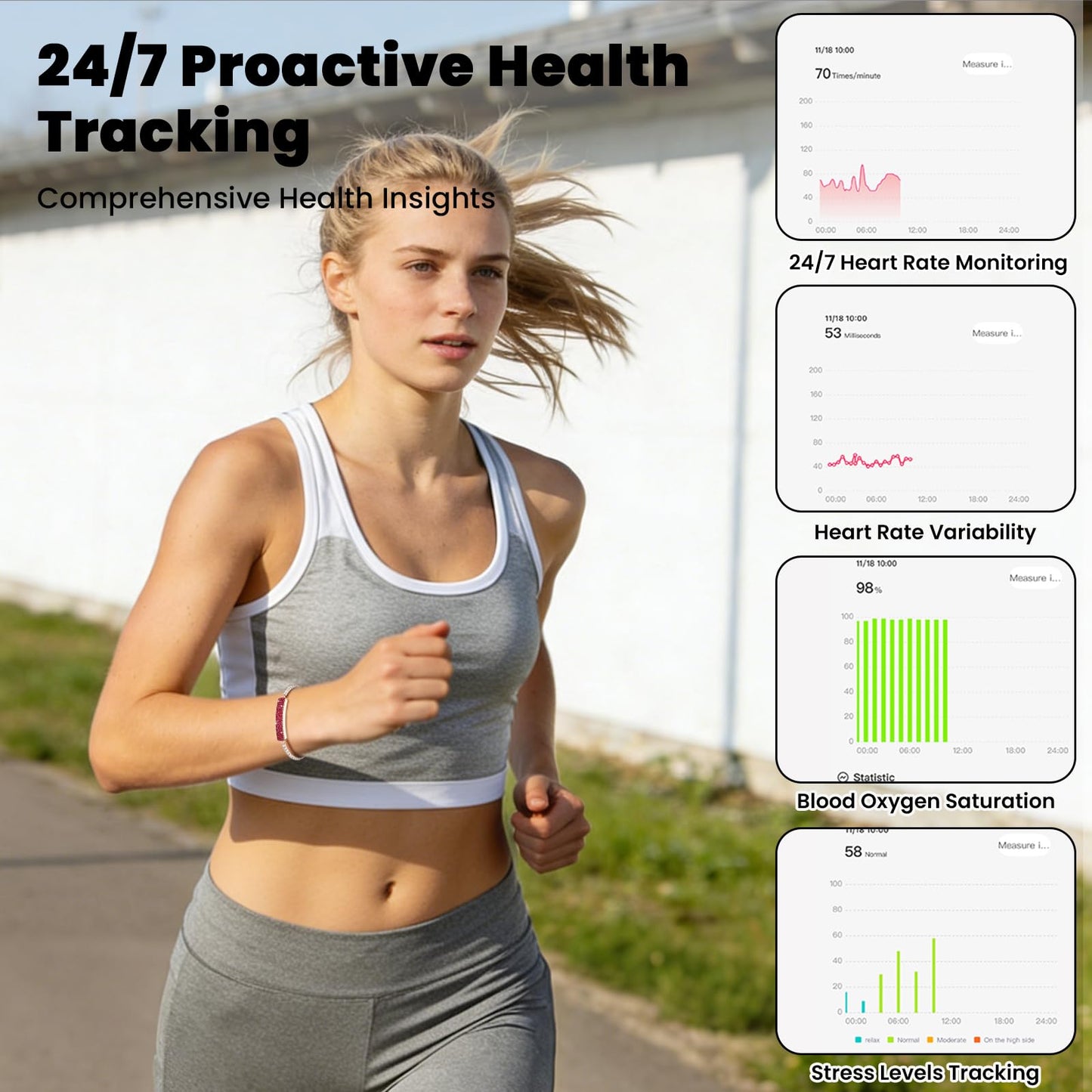 Smart Bracelet for Women, Activity FitnessTrackers Bracelet,Sleep Tracker Smart Band,Red Jewelry Health Bracelets with 24/7Heart Rate Monitor,HRV,Blood Oxygen,Stress,Women's Health Tracking,Free APP