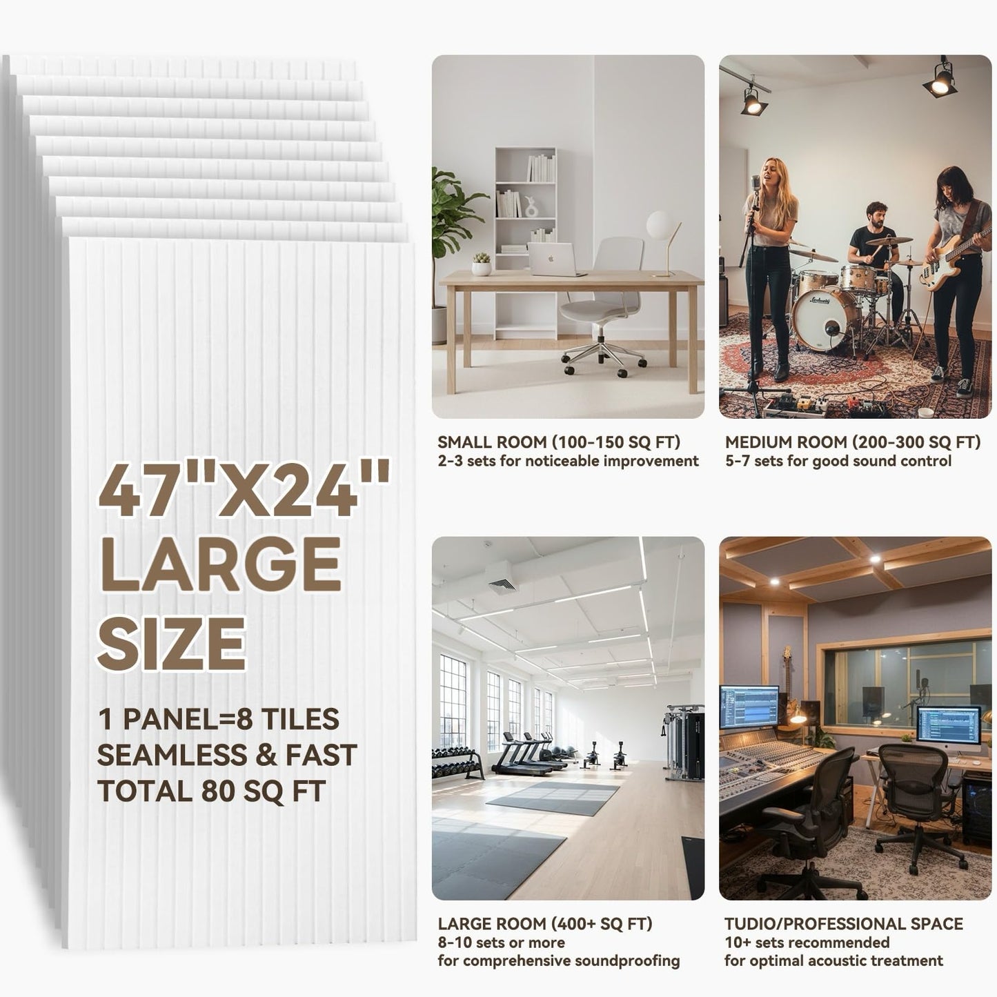 10 Packs Acoustic Panels,Large 47" X 24" X 0.38" Soundproof Wall Panels,Self-adhesive Sound Absorbing Dampening Panel,Sound Proof Panels for Walls Home Studio and Office(White)