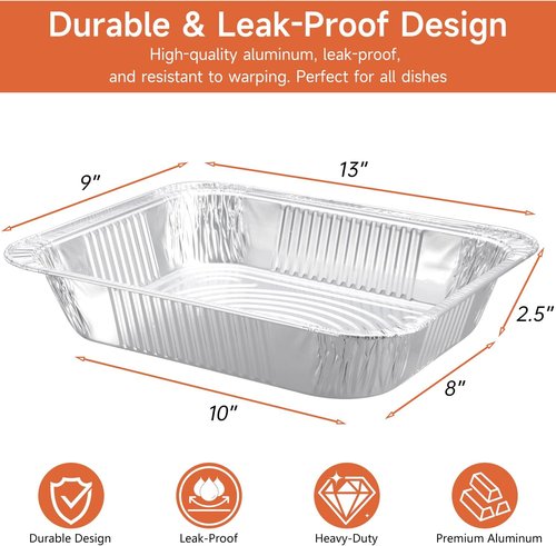 Aluminum Pans 9x13 (30 Pack) - Disposable Foil Pans for Cooking, Baking, Meal Prep & Food Storage