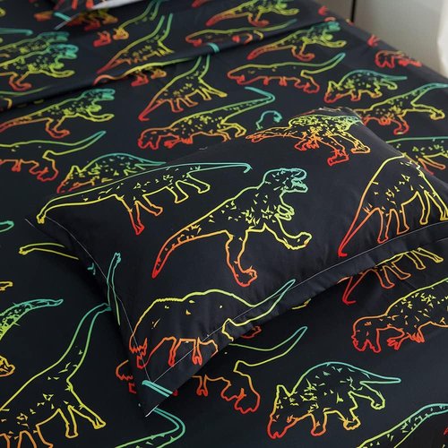 ADASMILE Twin Dinosaur Bedding Set - 100% Microfiber with Pillowcase & Deep Pocket Fitted Sheet