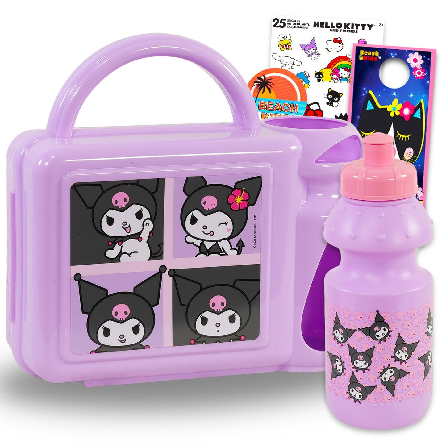 SANRIO Kuromi Lunch Box for Girls - Bundle Lunchbox with Water Bottle Plus Stickers, More | Kuromi Lunch Container for Kids Set