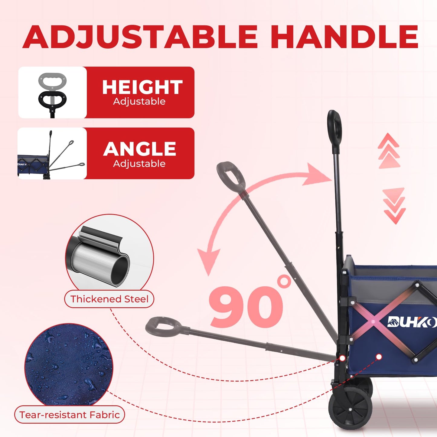 DUHKOI Collapsible Wagon Cart with Wheels Foldable,11 Lbs Lightweight Portable Folding Utility Wagon,90 L Heavy Duty Grocery Shopping Carts,Versatile for Garden Sports Camping Outdoor Use (Navy Gray)
