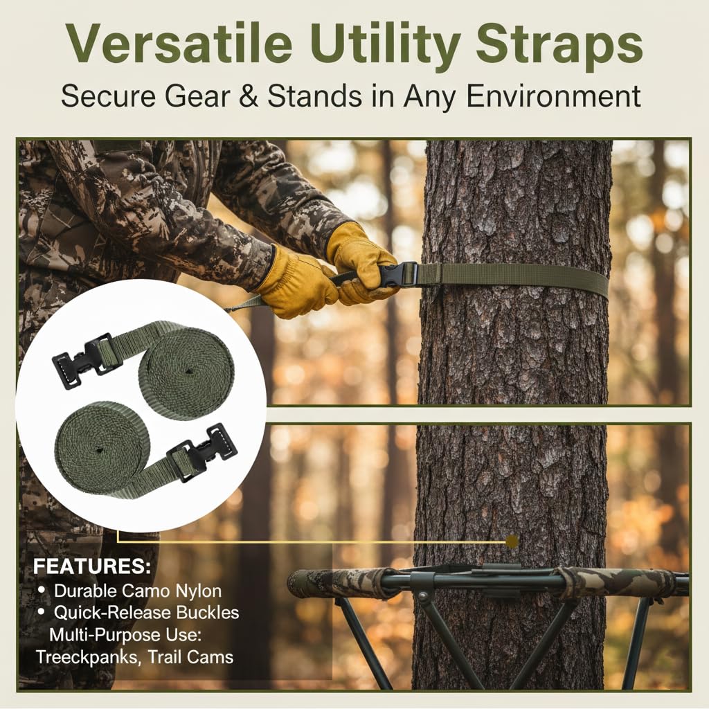 Kahedincy 2 PCS Tree Stand Utility Straps for Summit Viper Climber, Hang On Treestand Stabilizer Strap, Climbing Stand Backpack Straps with Buckle, Deer Hunting Safety Accessories