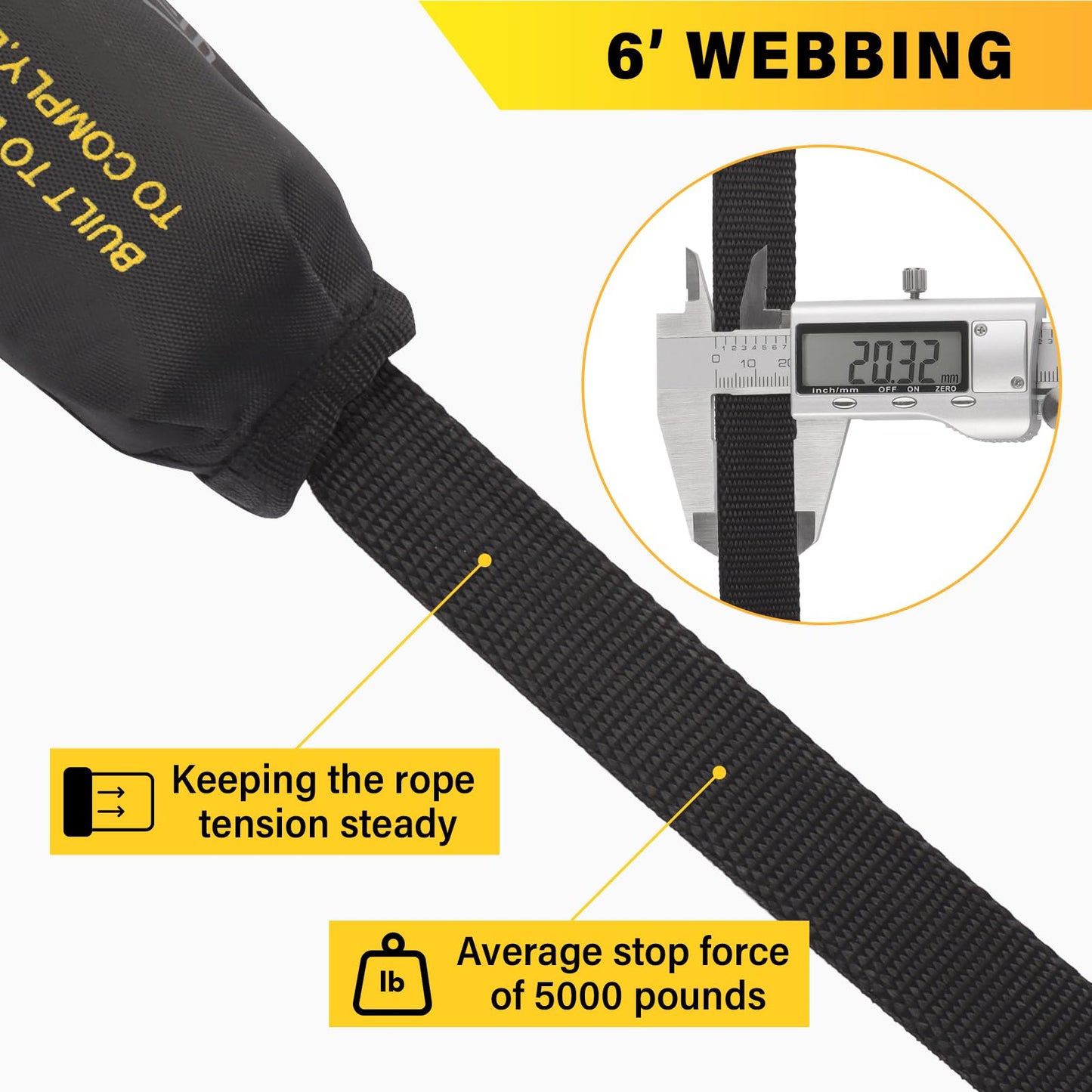 TRSMIMA Fall Protection Retractable Lanyard - 6FT Twin Leg Self Retracting Lanyard Tangle-Free Webbing Shock Absorber Dual Aluminum Rebar Hook Aluminum Carabiner ANSI