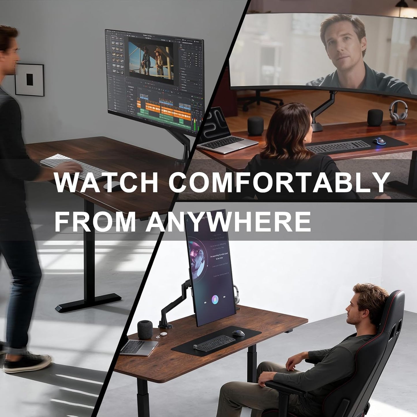 WALI 17-49 Inch 33 Lbs, 75/100mm (GSM001XLN), Heavy Duty Single Monitor Arm for Flat Curved Ultrawide Screens, up