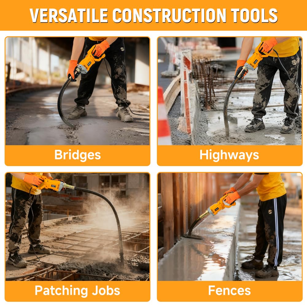 Hoteche 1200W Electric Concrete Vibrator – Handheld Power Concrete Vibration Tool with 2m Cable – for Slabs, Foundations, Driveways(Machine Only, compatible with 35mm Rod)