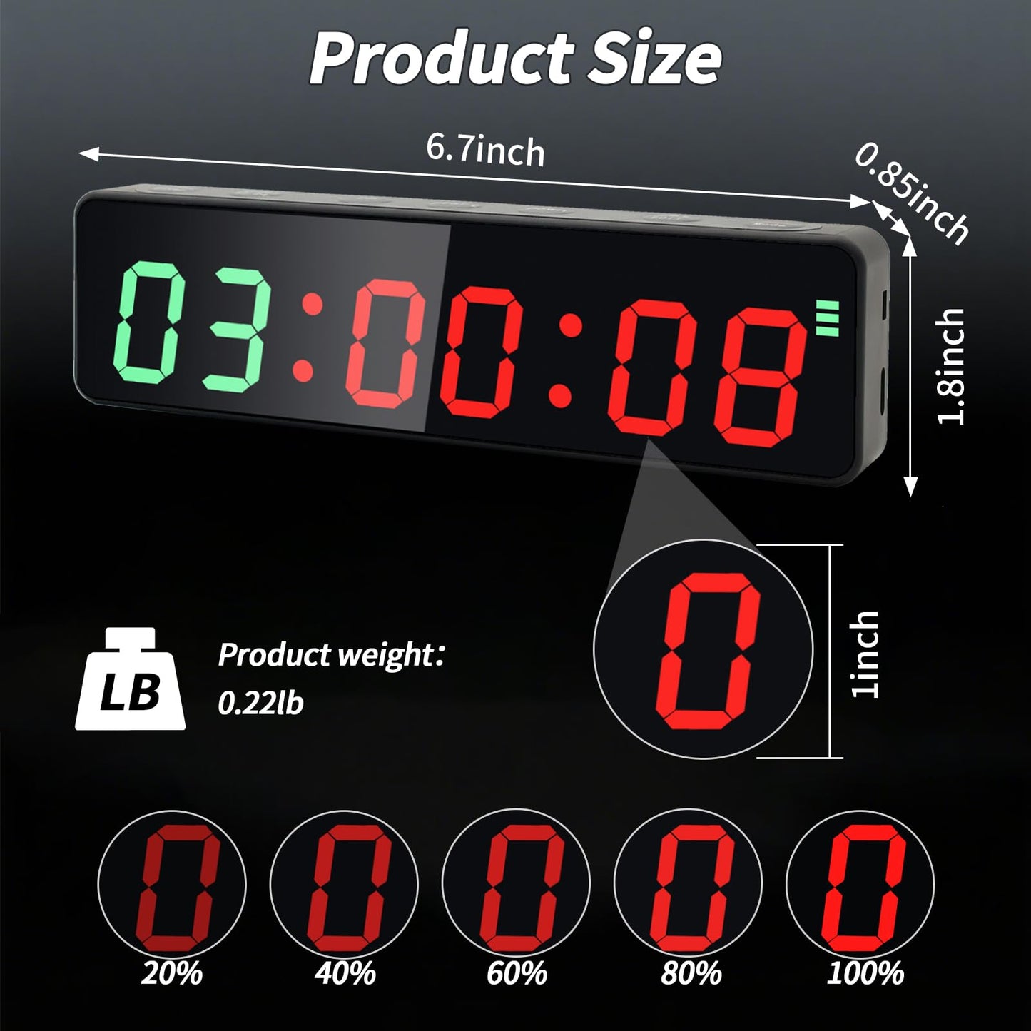 F-Winner Portable Gym Timer Clock with Powerful Battery, Workout Timer for Home Gym with Brightness Adjustable for Countdown/Up/Stopwatch/HIIT, Digital Gym Stopwatch for Gym/Garage/Boxing/Fitness