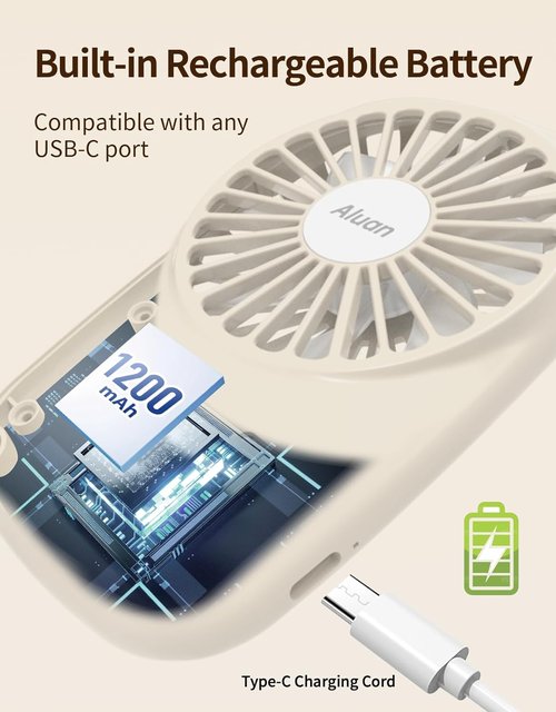 Aluan Handheld Mini Fan - Powerful Portable USB Rechargeable Eyelash Fan for Home & Travel | Beige