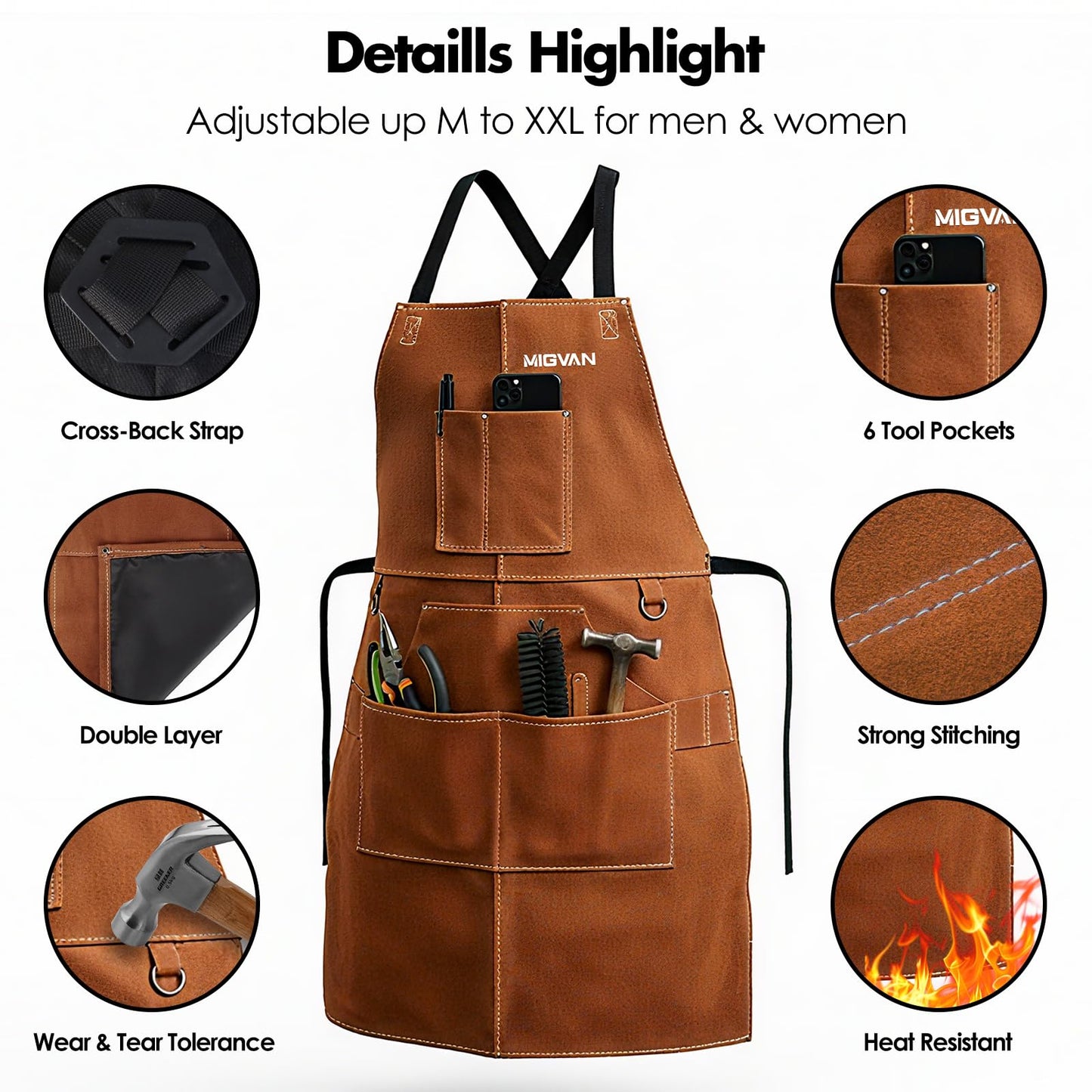 MIGVAN Welding Helmet Auto Darkening H-21, Leather MIG Welding Gloves 16 Inches, Leather MIG Welding Work Apron, Comprehensive Set Simplifies the Welding Tasks.