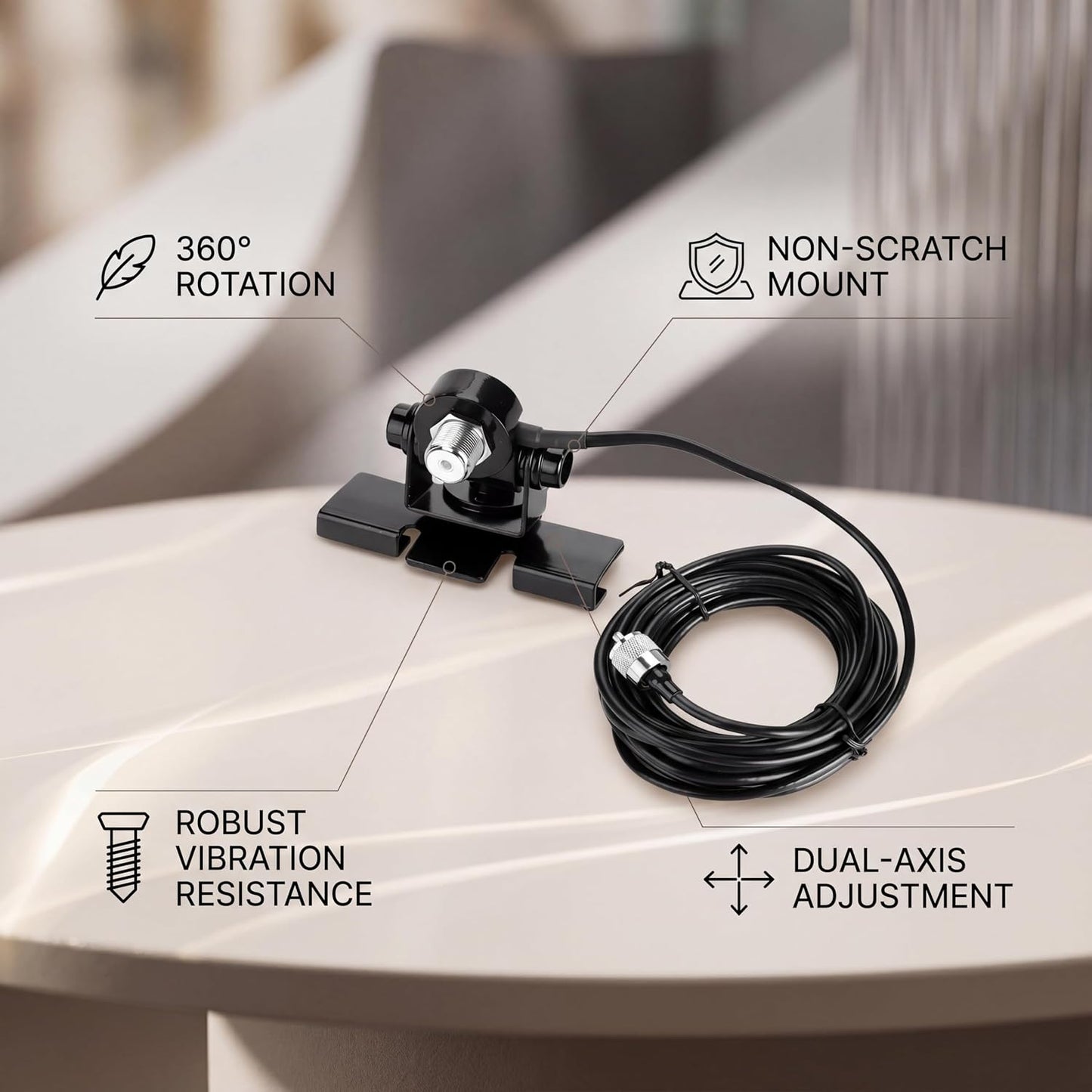 VGEBY 360 Car Antenna Mount Bracket, Degree Adjusting Angle Radio Antenna Mount Bas for Mobile Radio Car Clip Mount