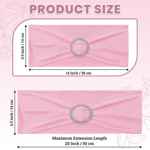 MDS Spandex Chair Sashes - Pack of 150 Elastic Stretch Bows with Buckle Slider for Wedding Decor - Pink