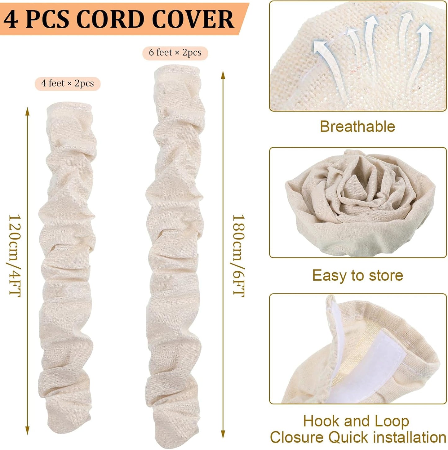 4 6 4 Pcs Fabric Cord Cover Feet and Feet Chain Cable Sleeve Chandelier Lighting Wire Cord Cover for Lamps Light
