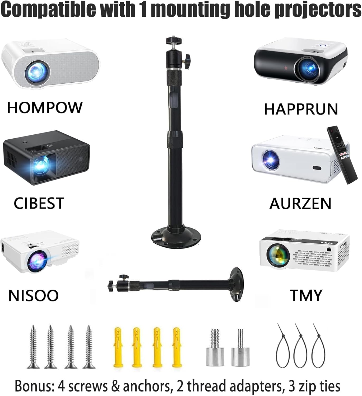2-Be-Best 360 16 25.6 41 65cm Projector Mount Rotatable Projector Ceiling Mount Length to in / to Ceiling Projectors