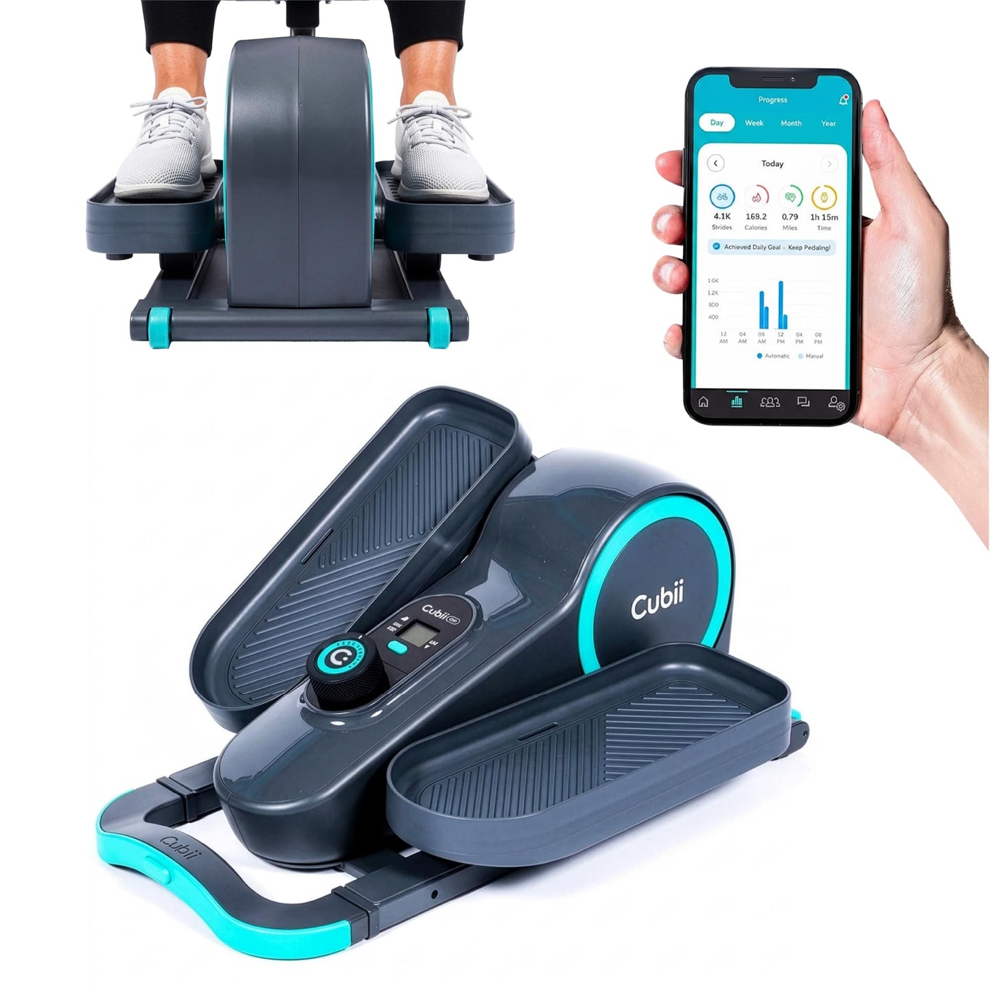 Cubii GO Under Desk Elliptical Bike, Portable Low Impact Leg Exerciser for Home and Office | Compact Exercise Machine with 10 Resistance Levels, LCD Display & App Tracking