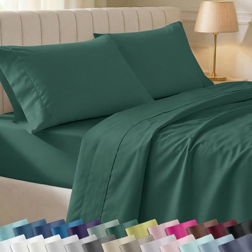California Design Den Queen Size 100% Cotton Sheets Set - 400 Thread Count, Silky Sateen Weave, Deep Pockets - Hunter Green
