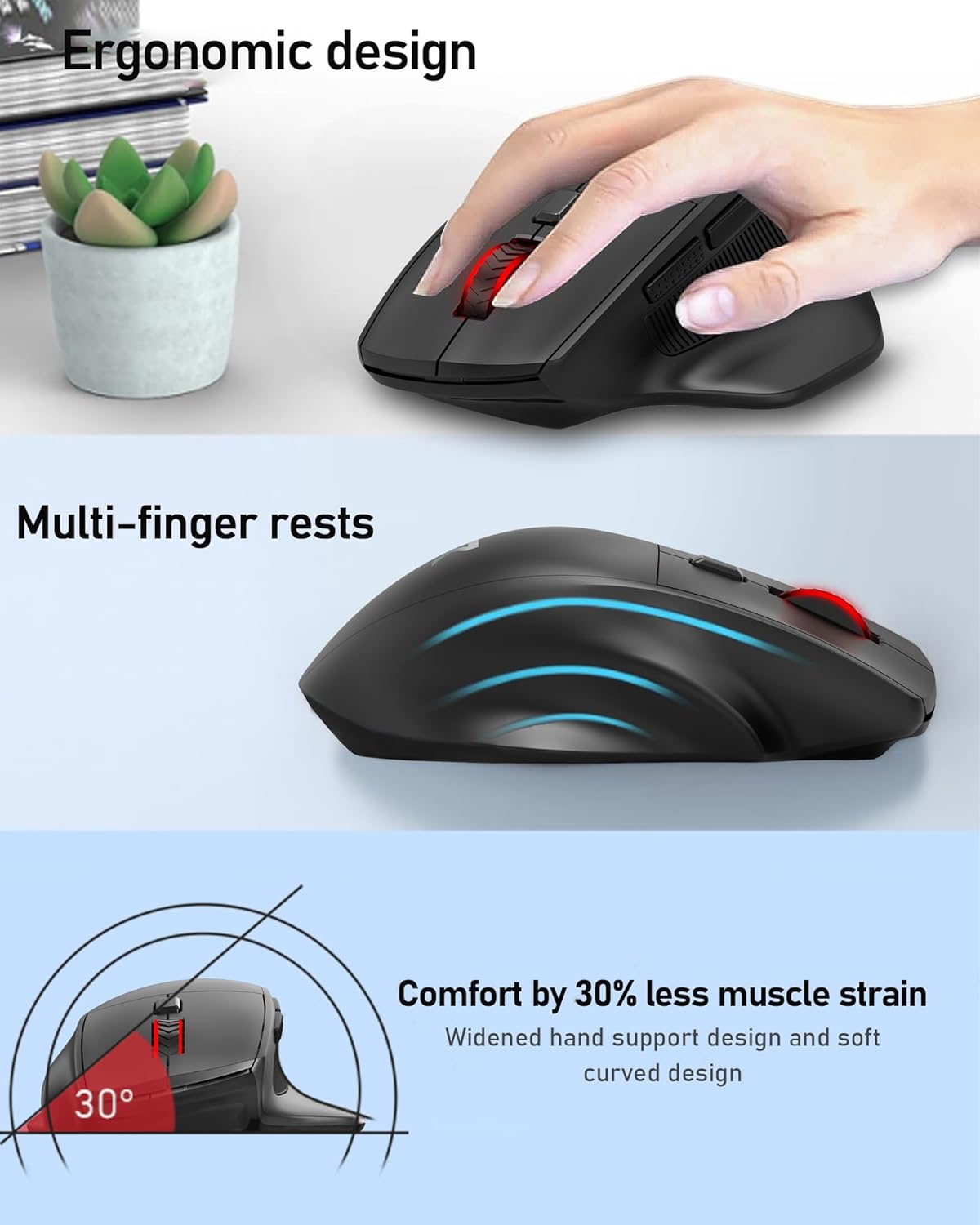 Redragon 2.4GHz 6 4000 Big Wireless Mouse for Medium to Large Hands, Ergonomic Computer Mouse, Buttons, DPI, Full Sized