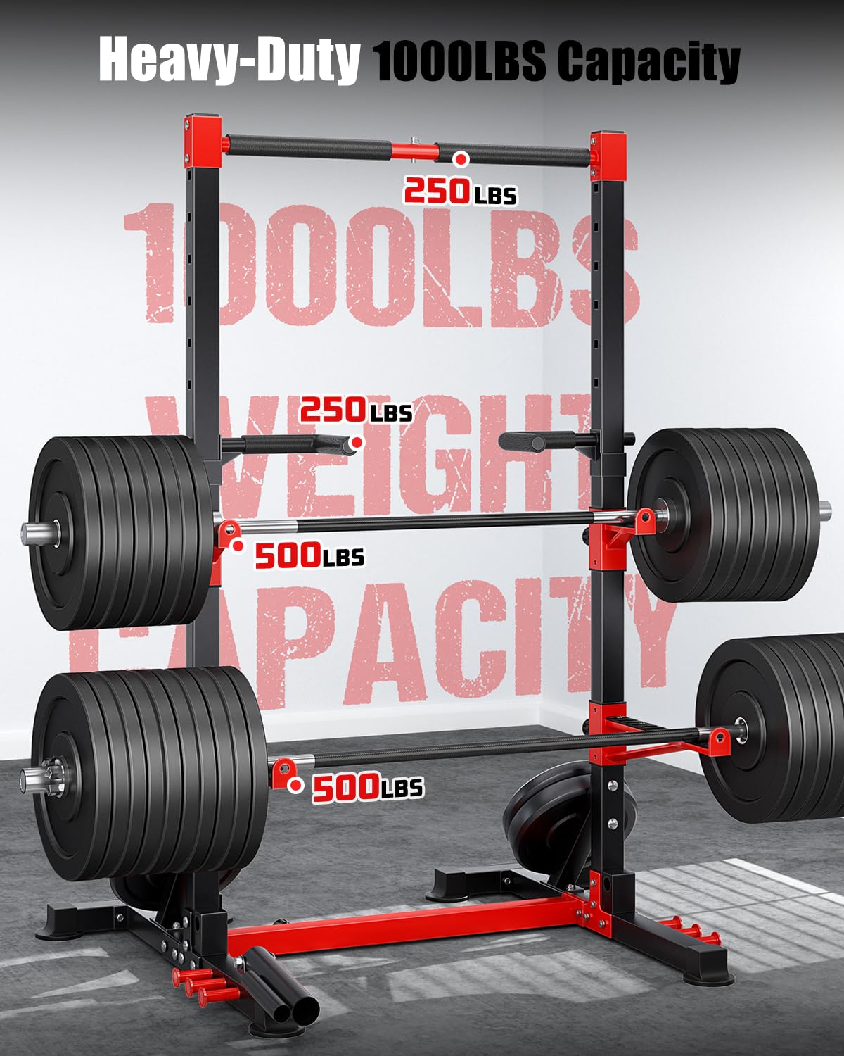 YOLEO Squat Rack with Adjustable Pull-Up Bar & Extended Safety Arms, Multi-Functional Power Racks Squat Stand for Home Gym, Garage & Basement, 35"-67" Width, Fixed 83” Frame Height, Pull-Up Bar Height 71.5"-80.5", Fits 6FT & 7FT Barbells