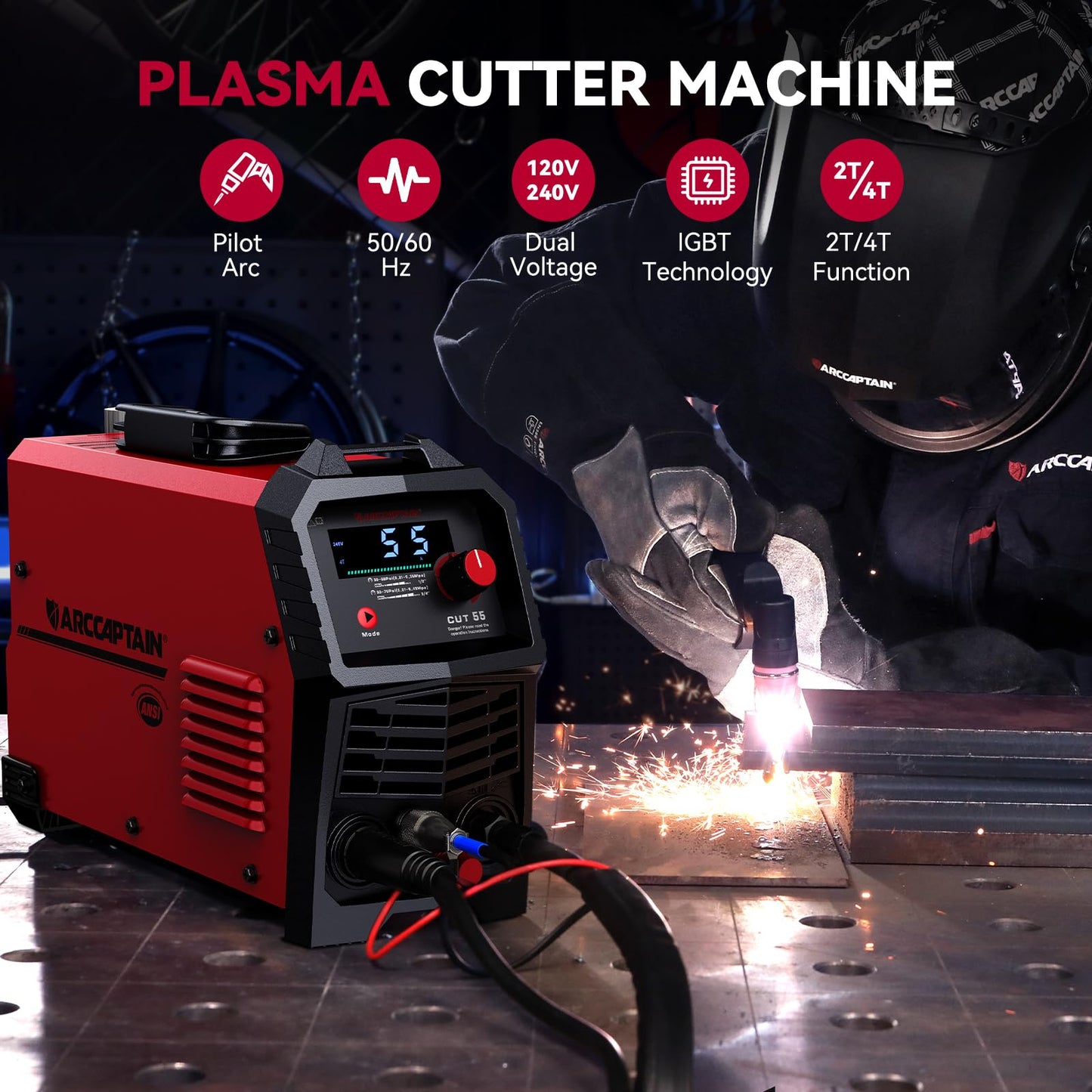 ARCCAPTAIN 55A Plasma Cutter and ARCCAPTAIN Intelligent Auto-Shade Welding Helmet