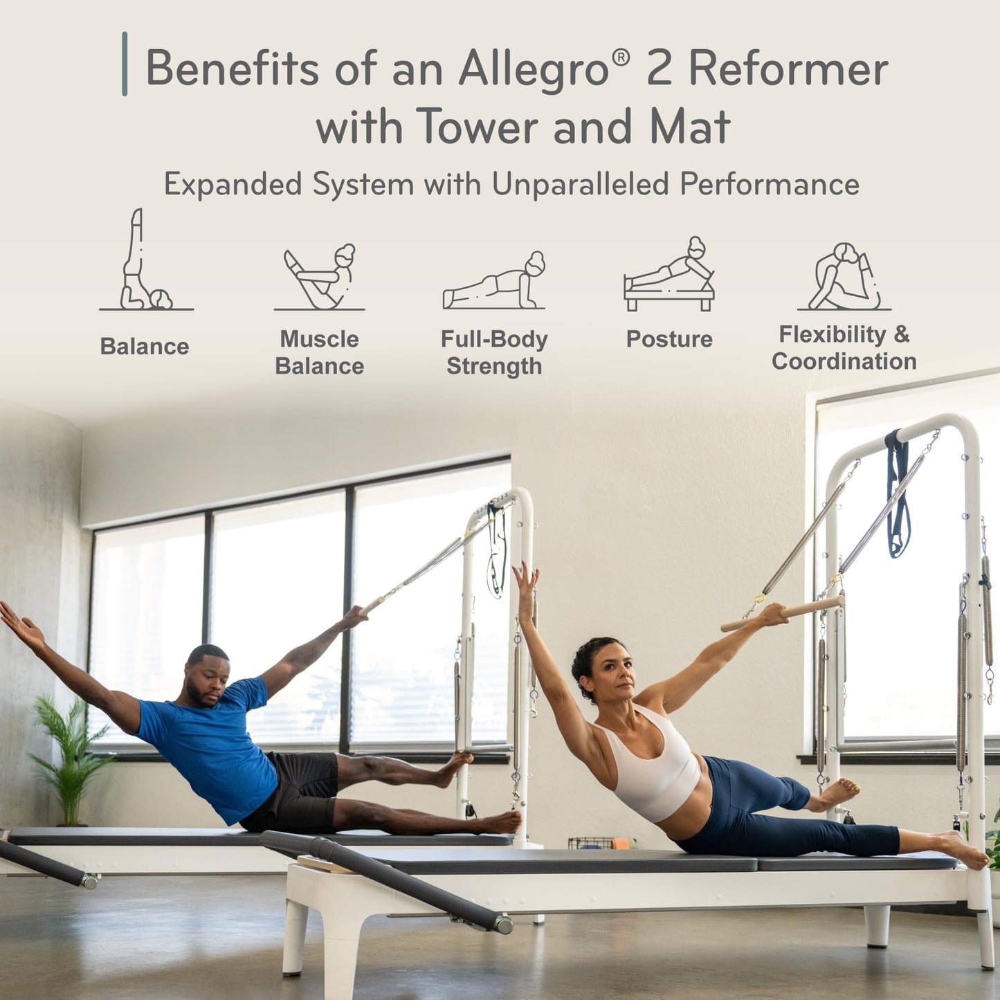Balanced Body Allegro 2 Pilates Reformer with Steel Footbar, Tower, and Mat Conversion, Pilates Exercise Equipment, Workout Equipment for Home or Studio
