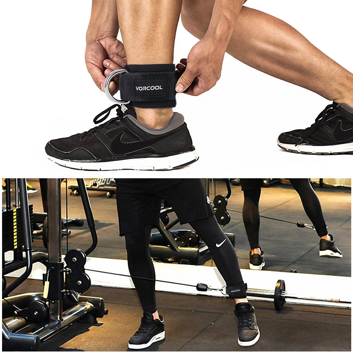 VORCOOL Ankle Straps for Cable Machines Weightlifting Gym Workout Fitness Double D-Ring Neoprene Padded Ankle Cuffs for Legs, Abs and Glute Exercises Fits for Men&Women with Carry Bag 2PCS