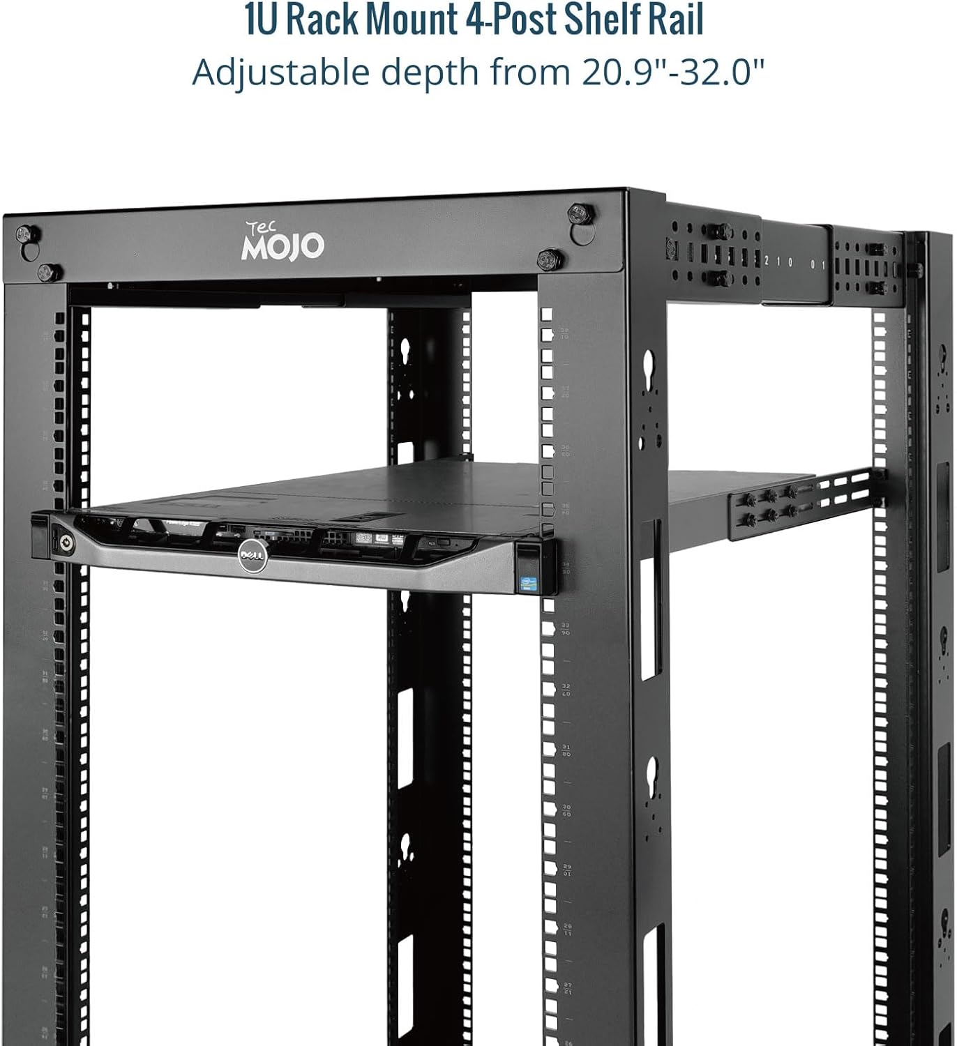 Tecmojo 1U Rails,4-Post 20.9"-32" Universal Rack Mount Server Rack Shelf Rail with Adjustable Depth Fit for Non-Rack