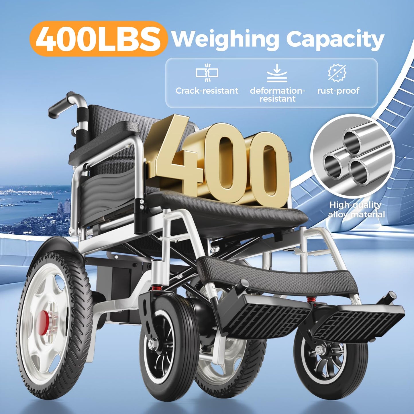 Electric Wheelchair, Electric Wheelchair for Adults, Foldable All Terrain Power Wheelchair, 15 Miles Long Travel Range, 500W Dual Motors, Lightweight Mobility Chair for Seniors - Indoor/Outdoor