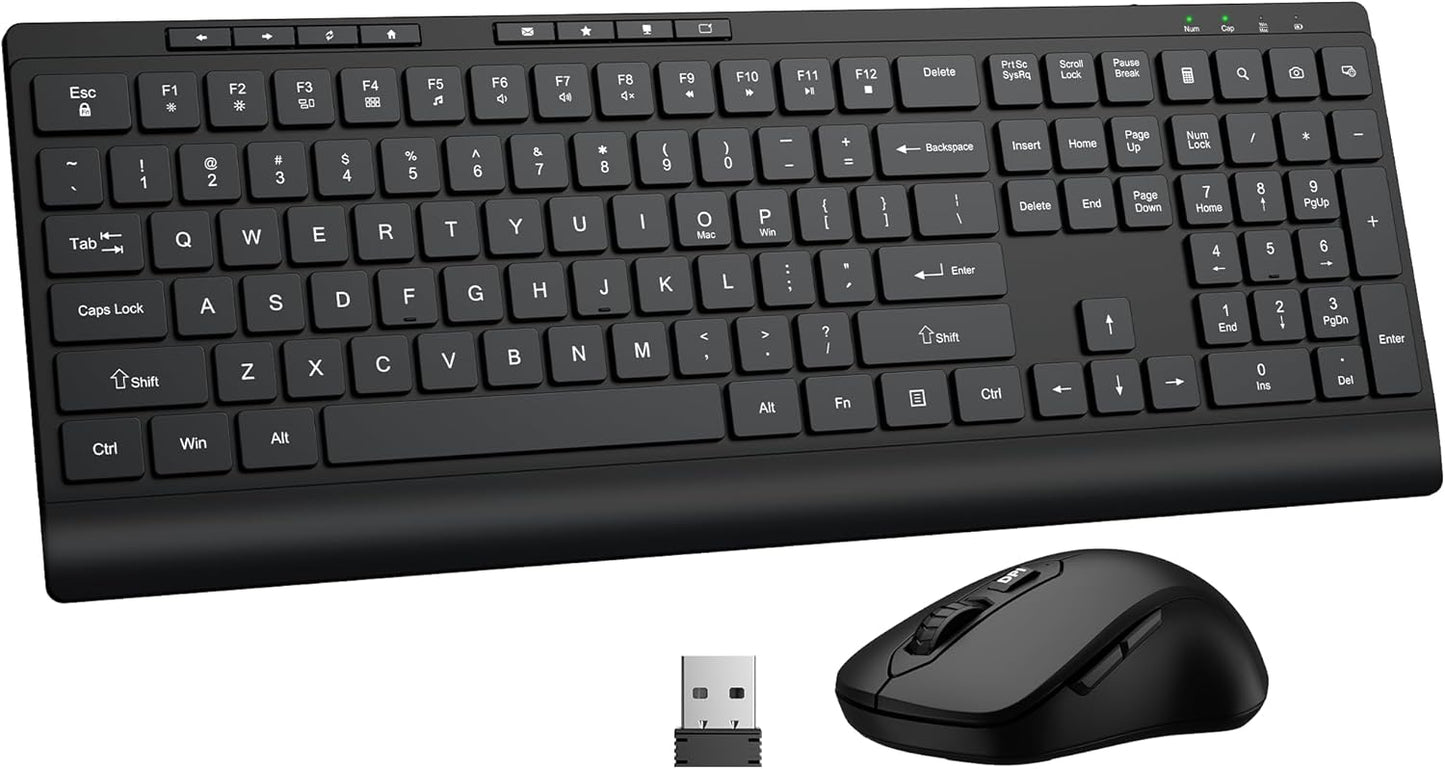 EDJO 3 2.4G Wireless Keyboard and Mouse Combo, Full Size Quiet Key Computer Keyboard and Cordless Mice with DPI