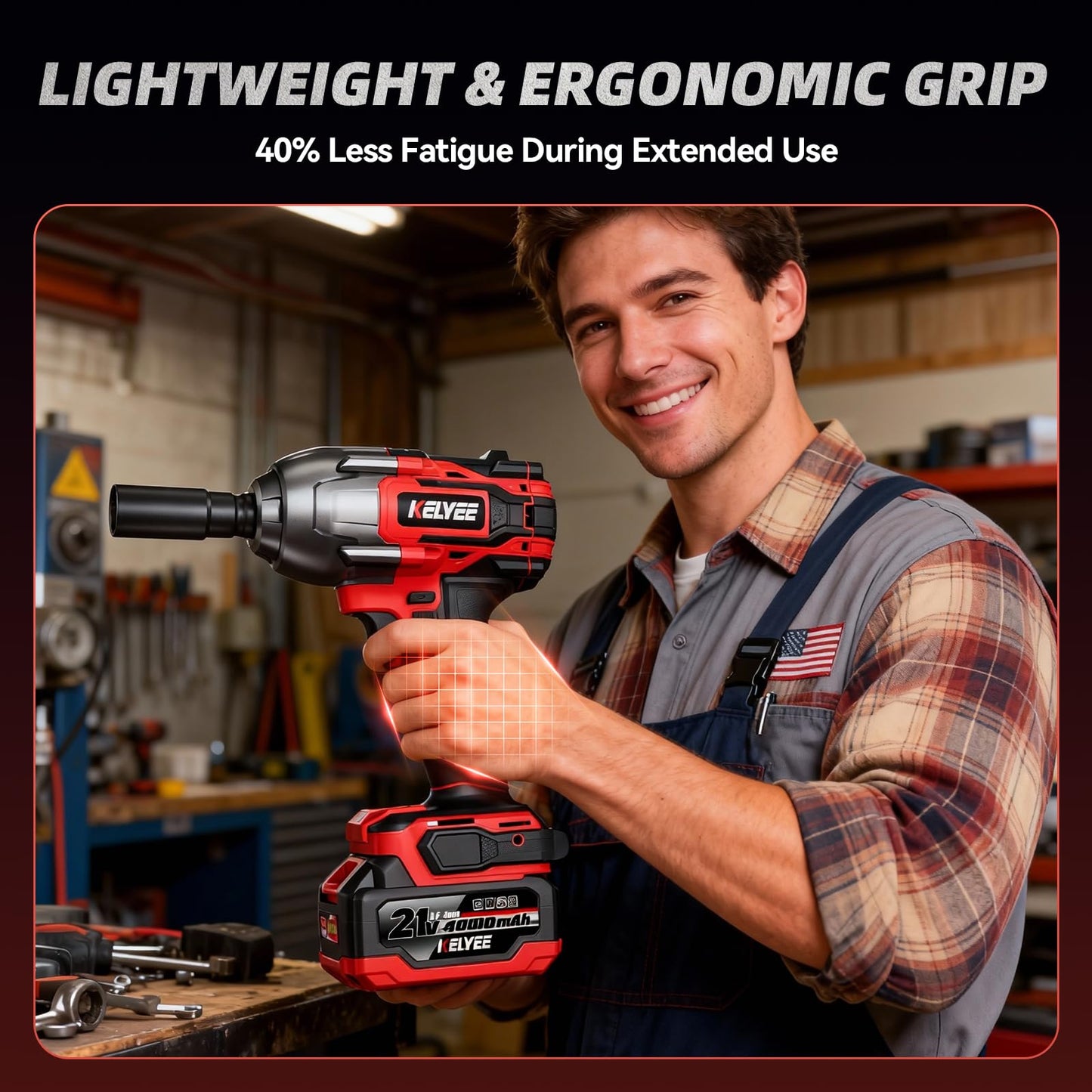 kelyee Cordless Impact Wrench 1107Ft-lbs(1500N.m), Brushless High Torque 1/2 Impact Gun with 21V 2x4.0Ah Battery, 3-Mode Speed, Electric Impact Driver with 4 Socket for Home Car Pickup Truck RV Mower