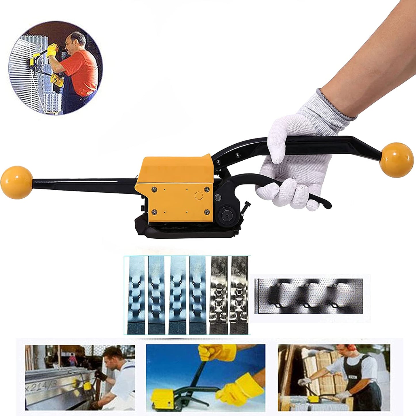 SDRTOP Steel Strapping Tool A333 Stainless Manual Belt Packaging Banding Machine Metal Free Buckle Packing for Width 1/2" 5/8" 3/4" Sealless Combination Tools