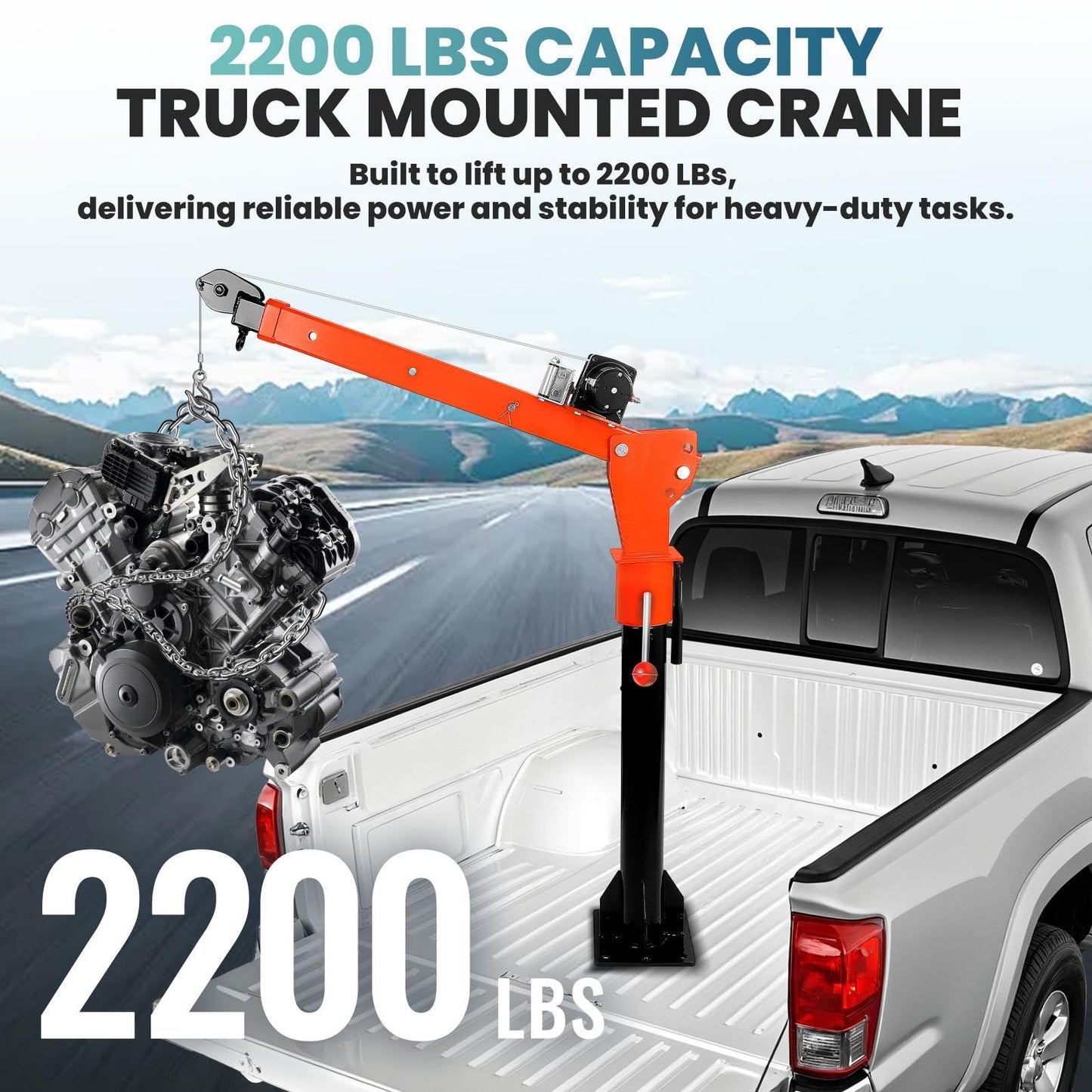 2200LBS Jib Crane, Truck Crane with 5000LBS 12V Electric Winch, 360°Rotation, 3-Position Arm Reach Adjustmen(47.24"-66.93"), Foldable Design Truck Mounted Crane, for Warehouses/Residential (5000LBS)