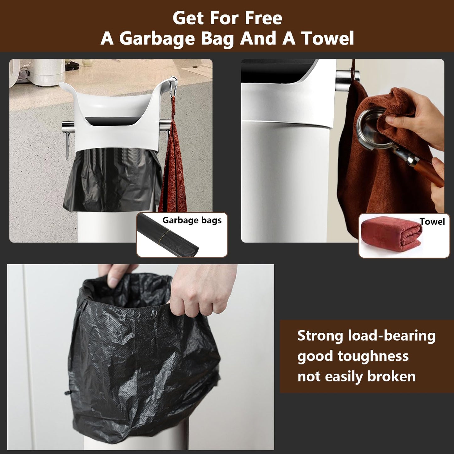 Gliery Knock Box for Espresso Grounds, Commercial Floor Standing Barista Style Absorbent Knockbox with Removable Non-Slip Base, Coffee Grind Collection Dump Bin,White