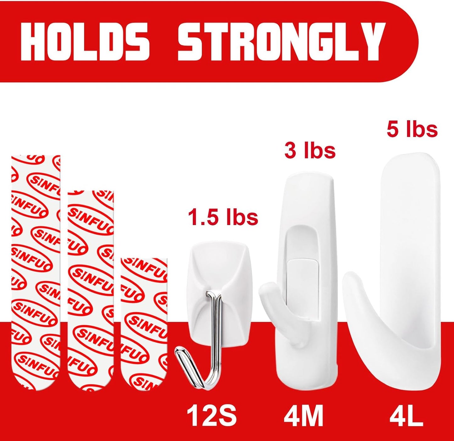 Skiennix Adhesive Wall Hooks - Heavy Duty Variety Pack with 20 Strips | No Damage, Ideal for Outdoor Use, Keys & More