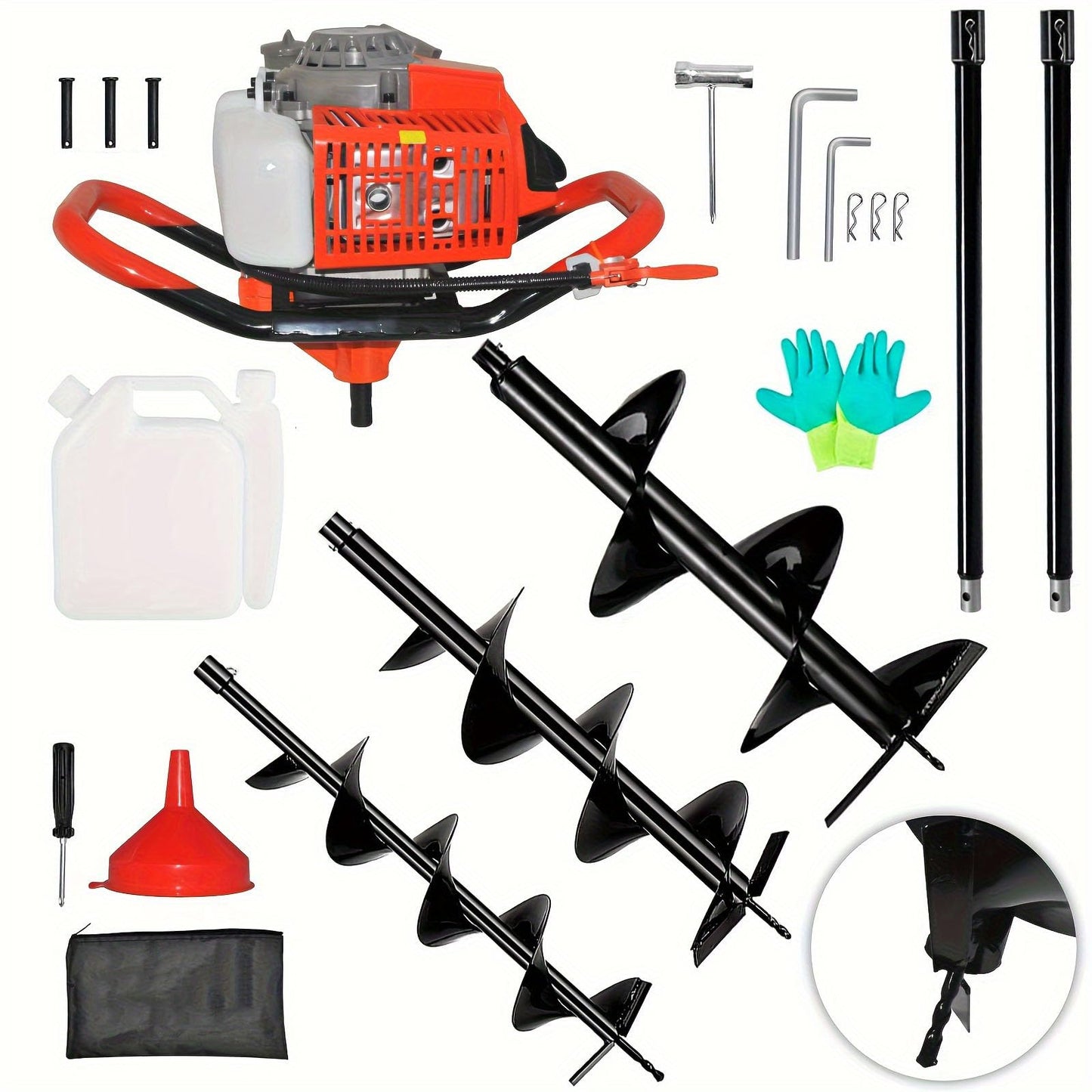 85cc Gas Powered Post Hole Digger, Gas Earth Auger/Ice Auger, with 4"/8"/12" Bits + Two 30-inch Extension Poles, 2-Stroke Gasoline Post Digger for Fence Garden Farm Plant