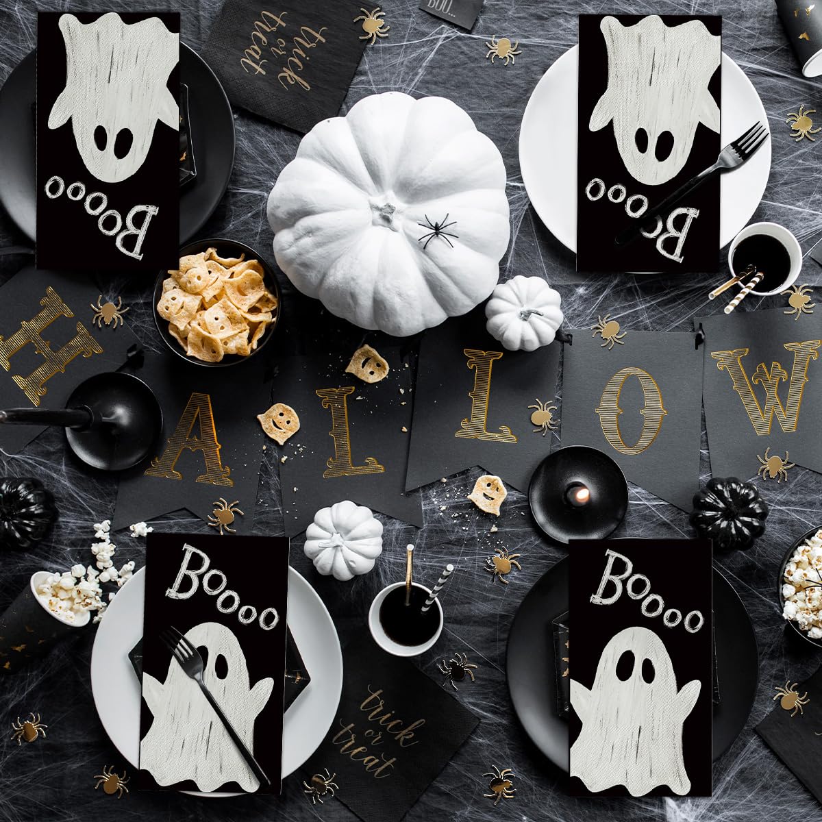 Horaldaily 100 Halloween Disposable Paper Decorative Guest Napkins, Boo Pumpkin Ghost Hand Towel for Party Lunch Dinner Kitchen Bathroom