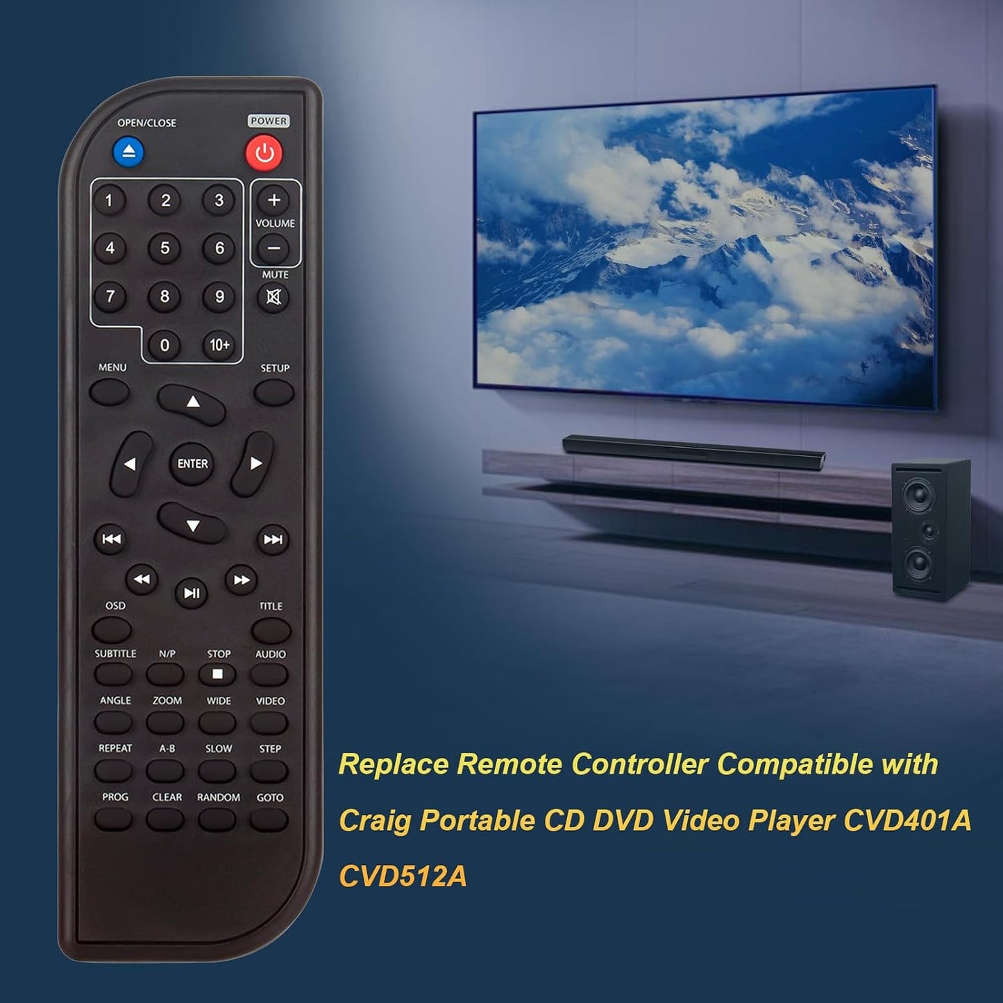 AULCMEET CVD401A CVD512A Replace Remote Controller Compatible with Craig Portable CD DVD Video Player