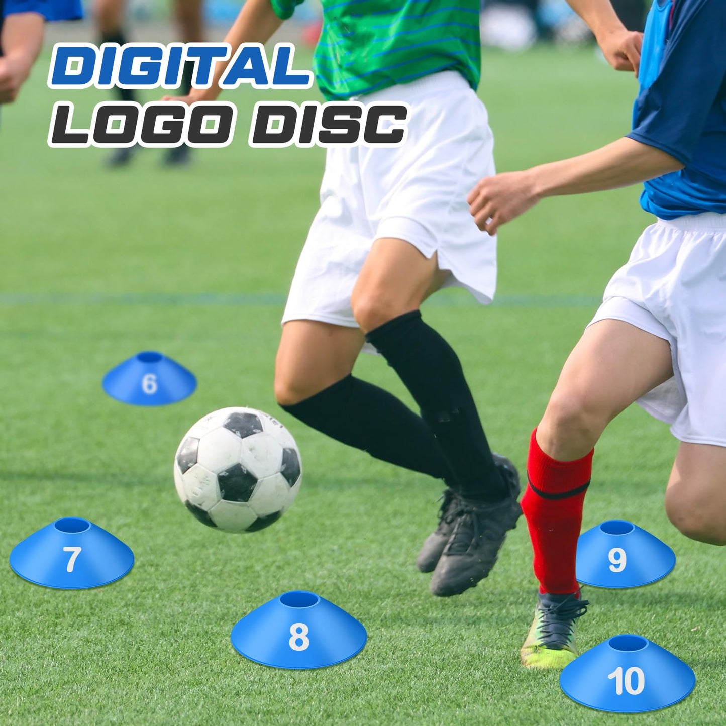 Relaxgiant 10 Pcs Numbered Sports Disc Cones 1-10 Soccer Cones with Mesh Carry Bag Flexible Agility Cones Soft Field Cones for Gym PE Classes School Activities Games, Sports Training Equipment (Blue)