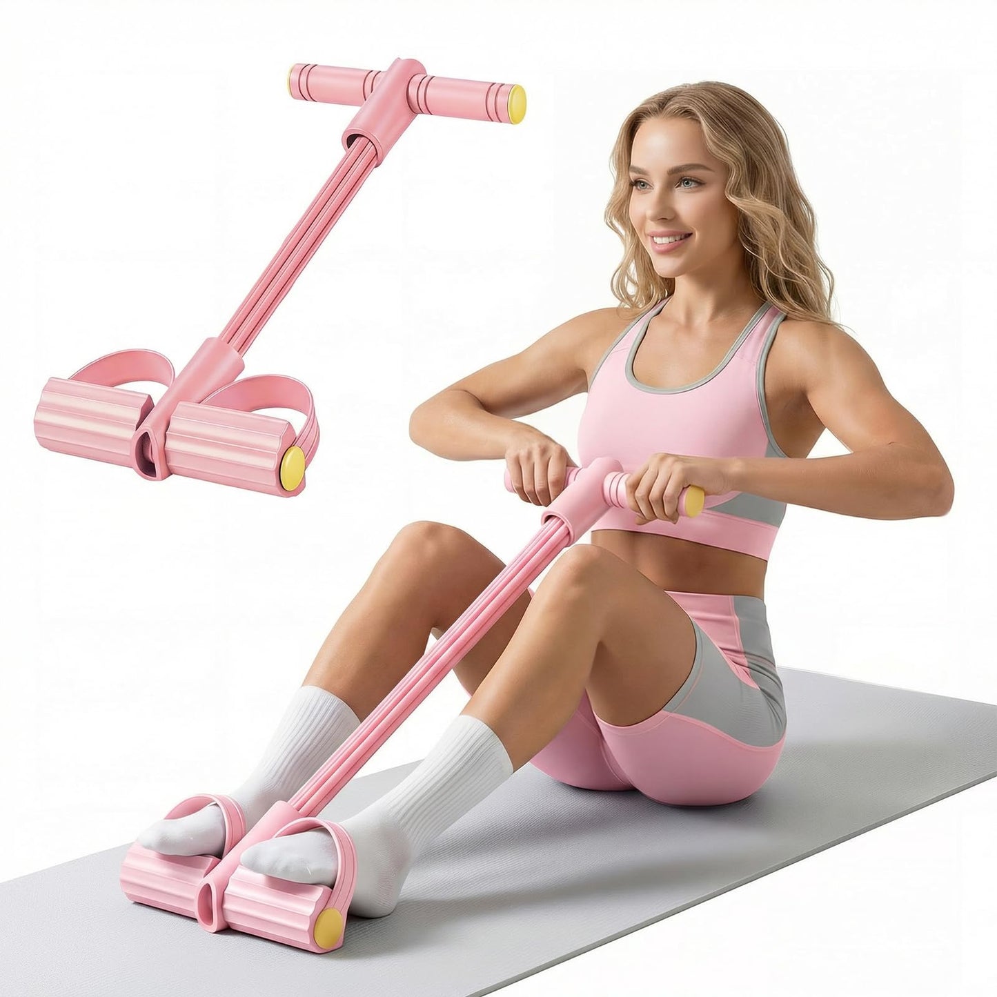 PPLJQS 2026 Upgraded 8-Tube Pedal Resistance Bands with Handles - Ultra-Strong Tension for Full-Body Workout - Ideal for Home, Office & Travel Fitness (Pink)
