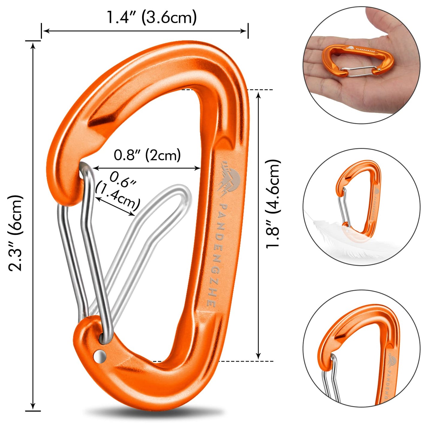 PANDENGZHE 6pcs Small Carabiner Clips, 9KN (2023lbs) Heavy Duty, Lightweight Carabiner for Camping, Hiking, Keychain, Gym, Dog Leash (Orange)