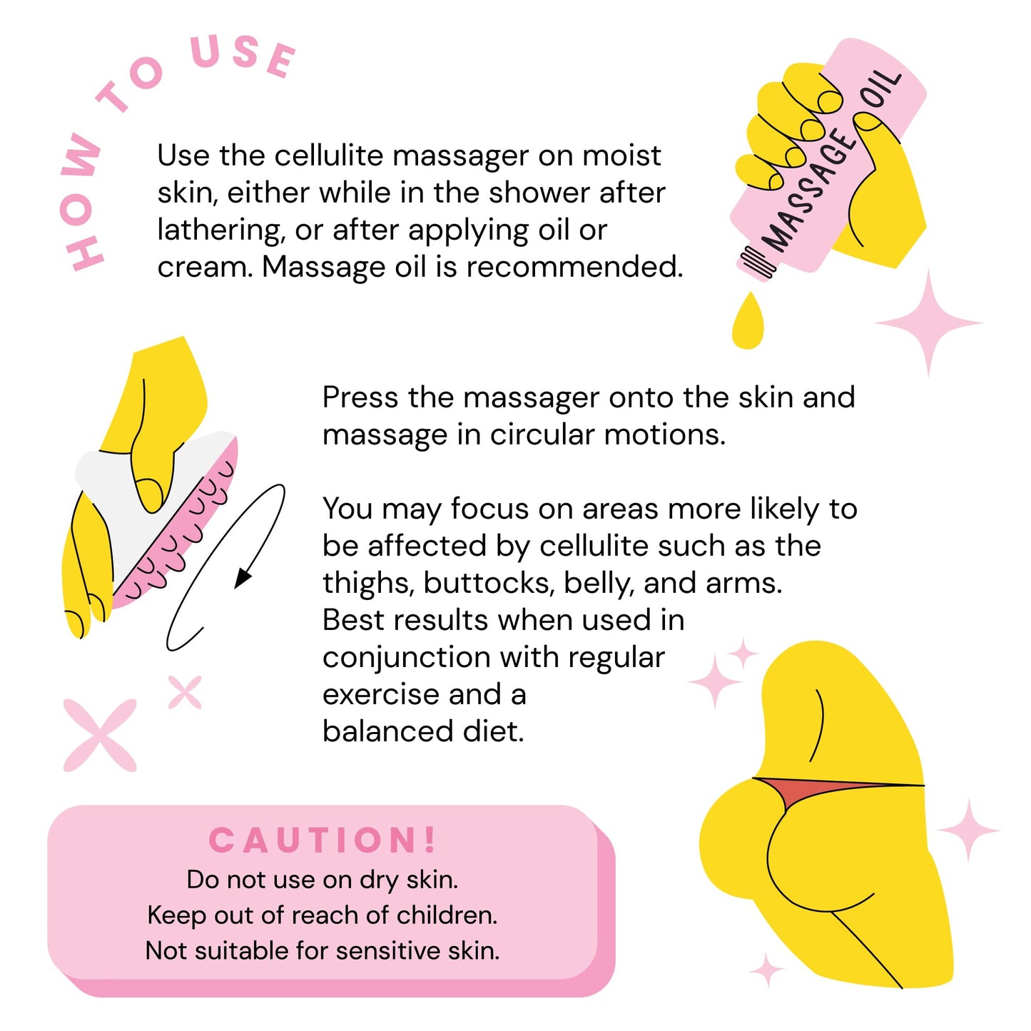 Scala Silicone Cellulite Massager, Bath Shower Scrubber Accessories, Bathroom Toys, Cellulite Remover, Body Massager Tool, Exfoliator, Fat Roller Use with Creams and Oils, Pink