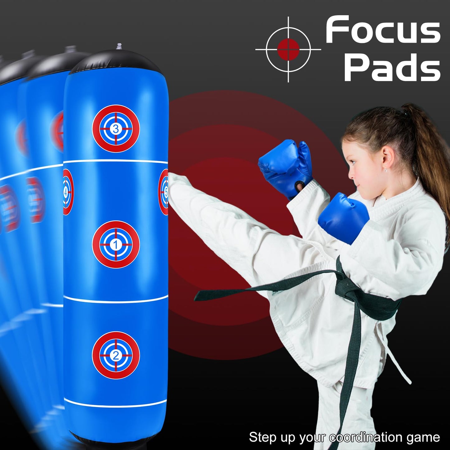 7 Pcs Kids Punching Bag Set Include Boxing Gloves, Inflatable Punching Bag, Hand Wraps, Hand Pads, Air Pump, Kids Boxing Training Set for Karate Kickboxing Taekwondo(Blue)