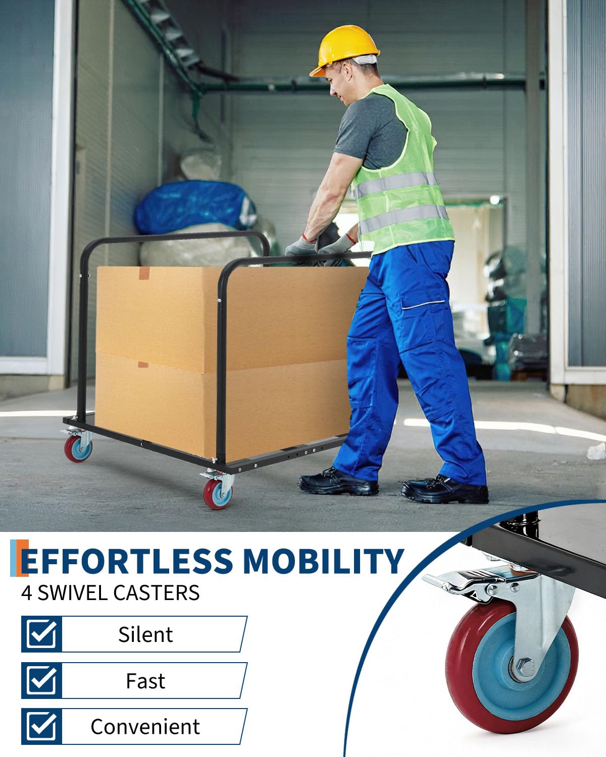 EliteEdge Folding Table Cart, 1800 LBS Capacity Heavy Duty Table Dolly with 5" PU Swivel Wheels, Adjustable Drywall Dolly Cart with Locking System for Party, Event, Hotel, Warehouse