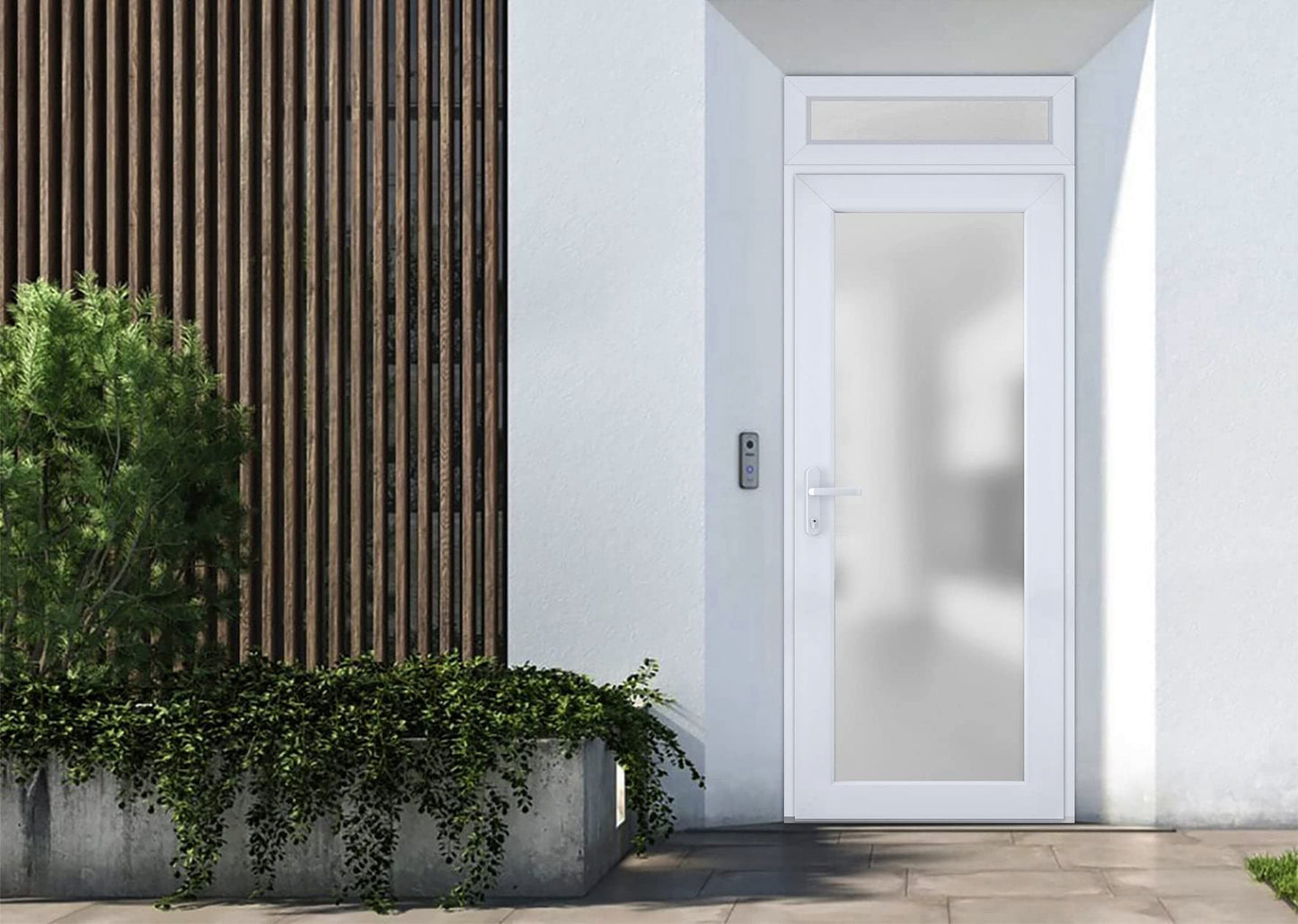 Front Exterior Prehung Metal-Plastic Door Frosted Glass/Manux 8102 White Silk/Top Window/Office Commercial and Residential Doors Entrance Patio Garage 36" x 96" Right-Hand Inswing