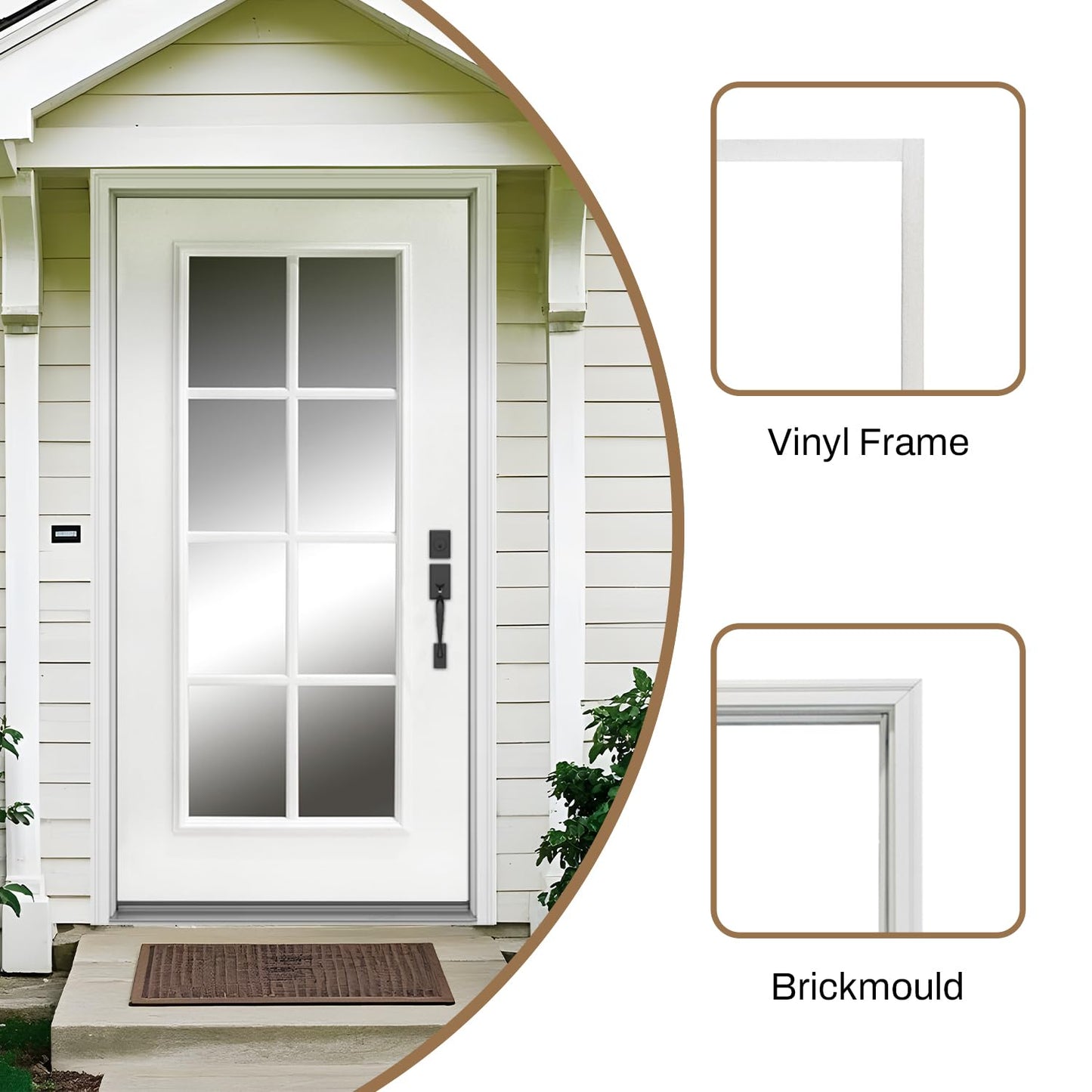 Fiberglass Exterior Front Door 36 x 80'', 8 Lite Low-E Glass Left-Hand Inswing Woodgrain Primed Knock-Down Entry Door with 4-9/16'' Brickmould and Vinyl Frame Included
