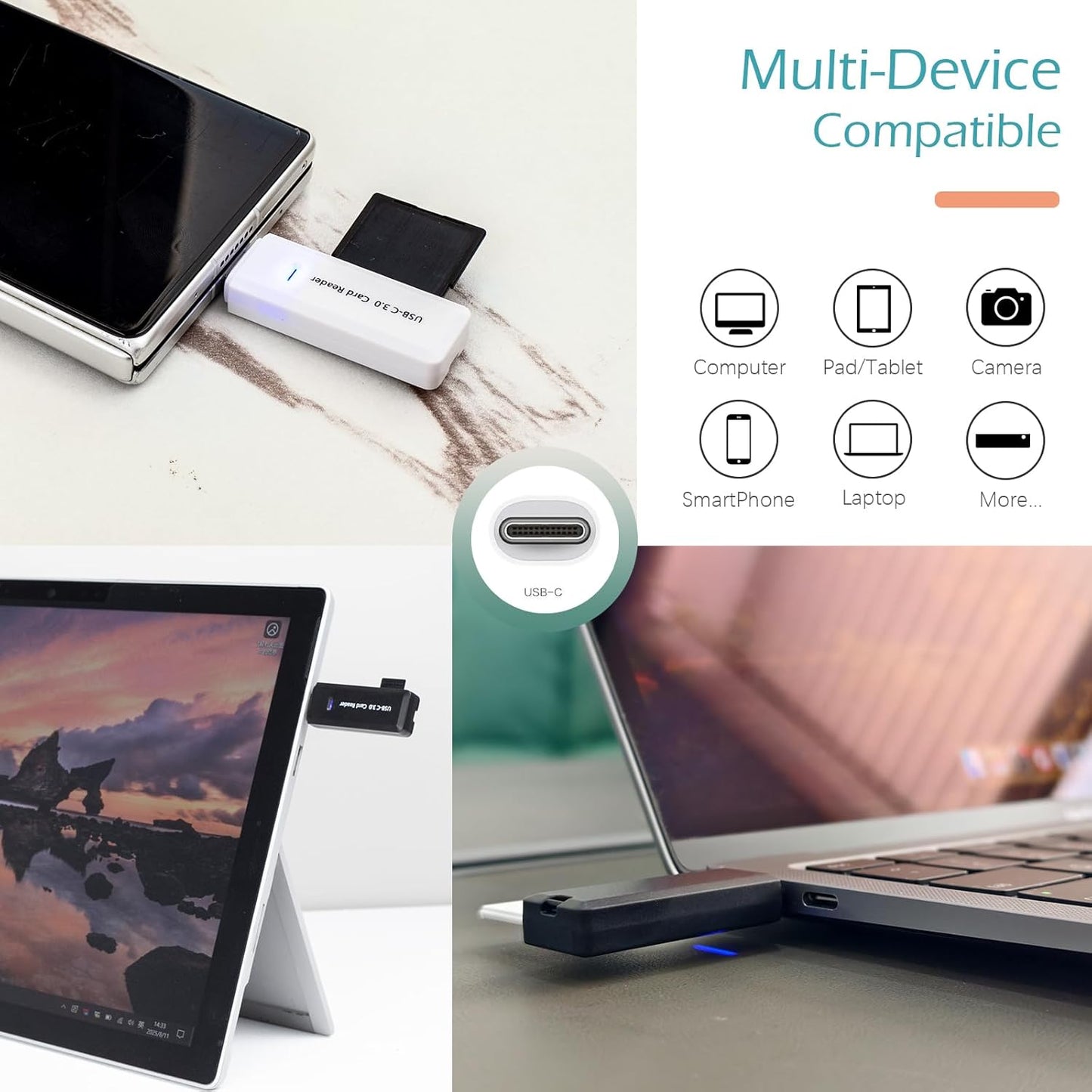 Wansurs 5Gbps 2-in-1 MMC, RS-MMC, Micro SD Card Reader, USB C Memory Card Reader for Digital Camera, SD Card Viewer