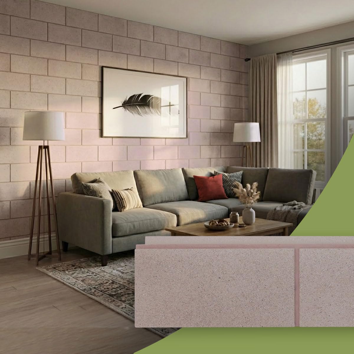 EverStone Smooth-Face Cinder Block Faux Concrete Panel, 81 1/4"W x 9"H x 1"D, Mauve Brown