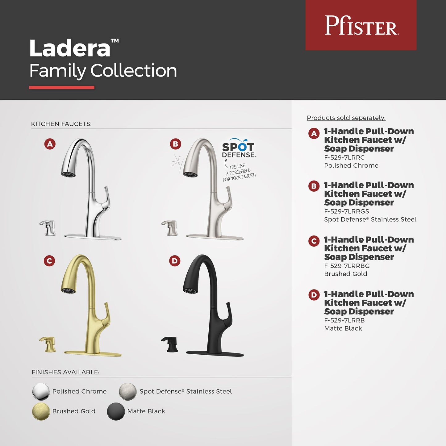 Pfister Ladera Commercial Culinary Kitchen Faucet with Pull Down Sprayer and Soap Dispenser, Single Handle, NSF Certified, Spot Defense Stainless Steel Finish, F5297LRCGS