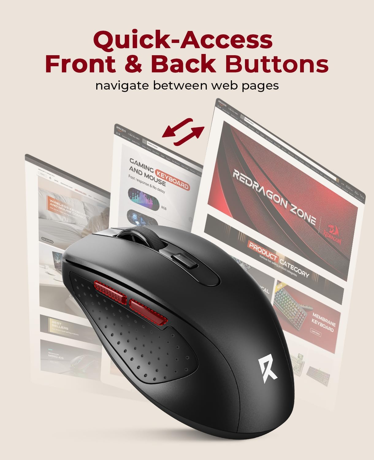 Redragon BT5.0/3.0 2.4G, 6 5 4000DPI 18 Wireless Mouse & Buttons, Level Bluetooth Mouse, Months Battery, Portable