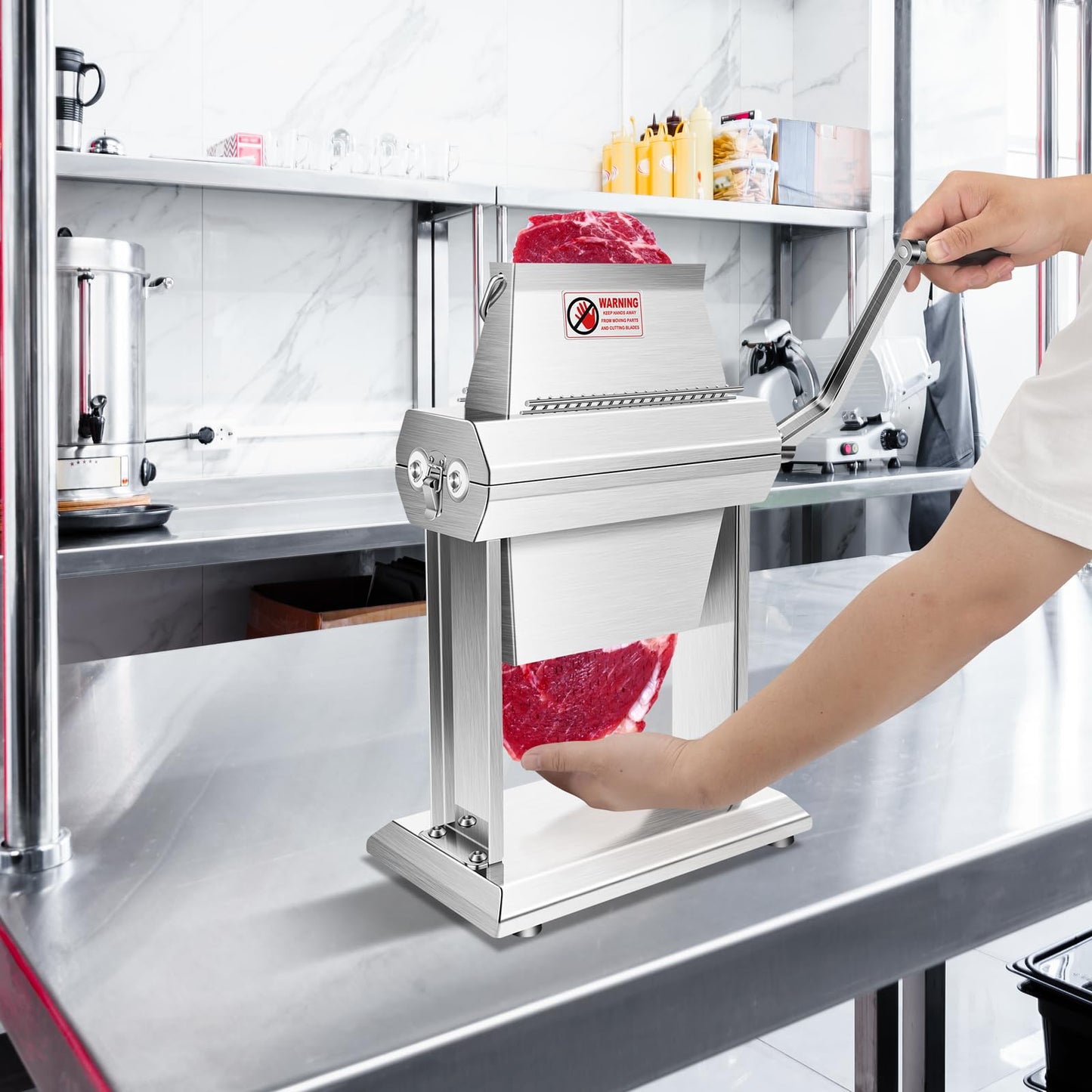 YBSVO Commercial Meat Tenderizer Machine - Heavy Duty Stainless Steel Manual Cuber with 40 Sharp Blades - Hand Crank Steak & Venison Tenderizing Tool for Butchers, Hunters & Kitchens (7" Wide Feed)