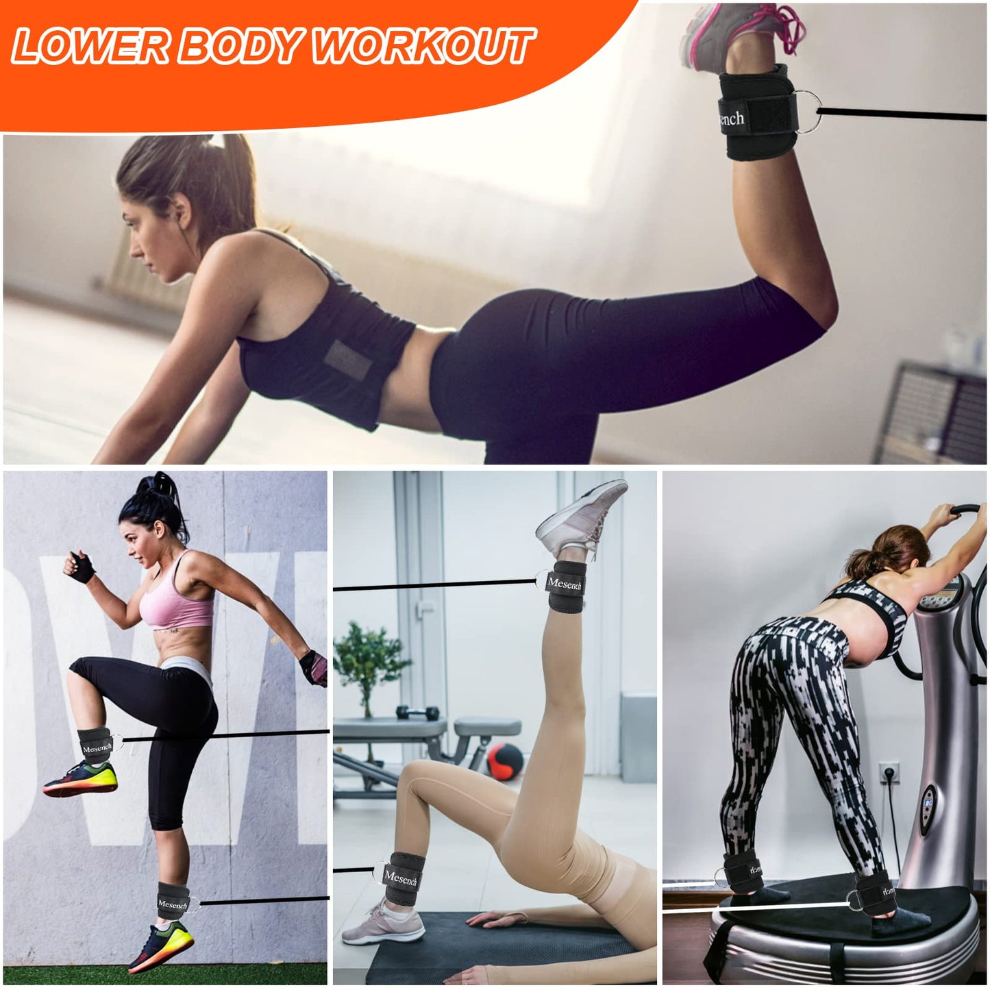 Ankle Straps for Cable Machine Attachments - Gym Ankle Cuff for Kickbacks, Booty Workouts - Ideal for Leg Extensions, Glute Exercises, and Full-Body Workouts - Suitable for Men & Women (Pair, Black)